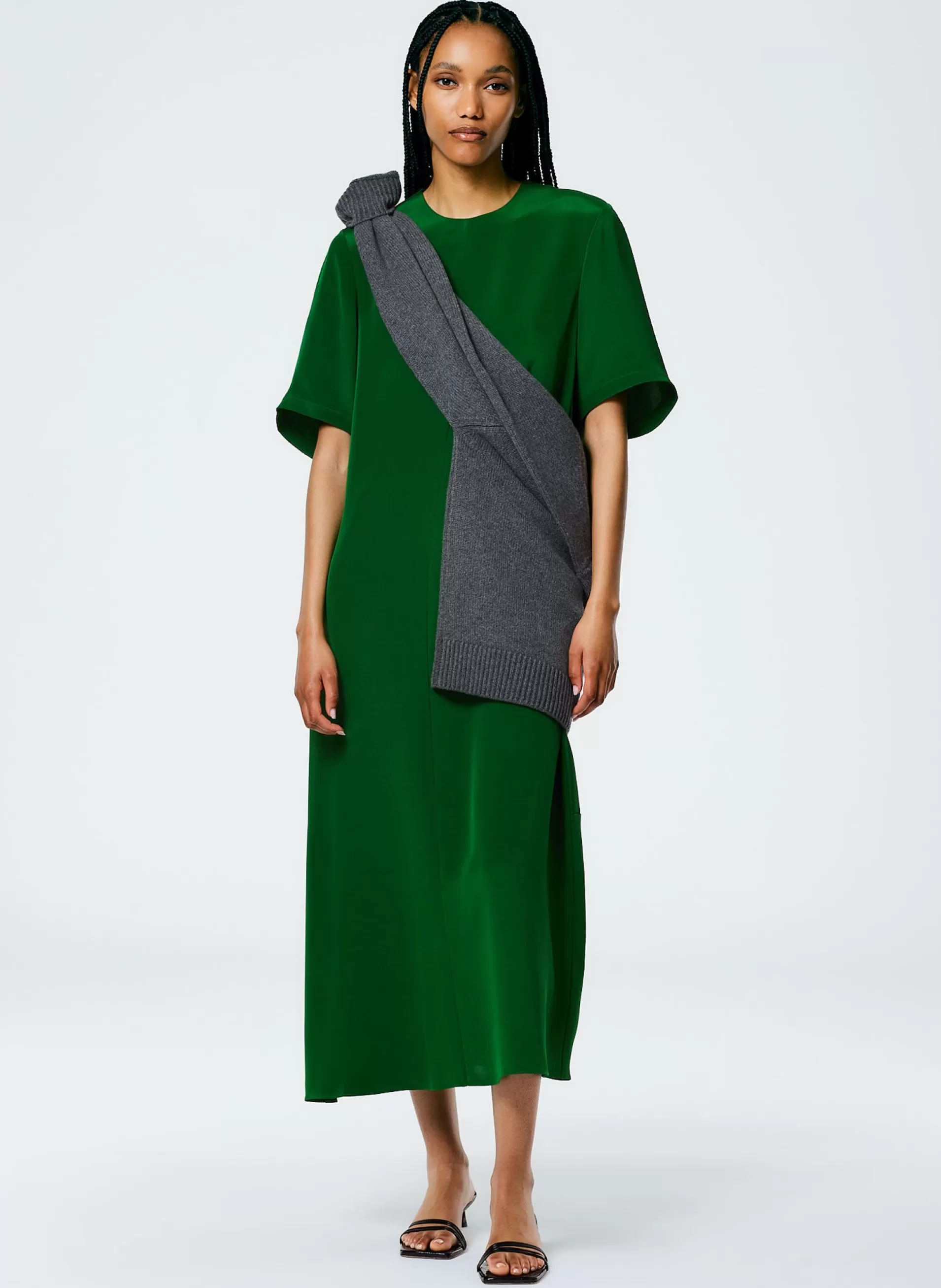 Discount Tibi 4 Ply Silk T-Shirt Dress Grass