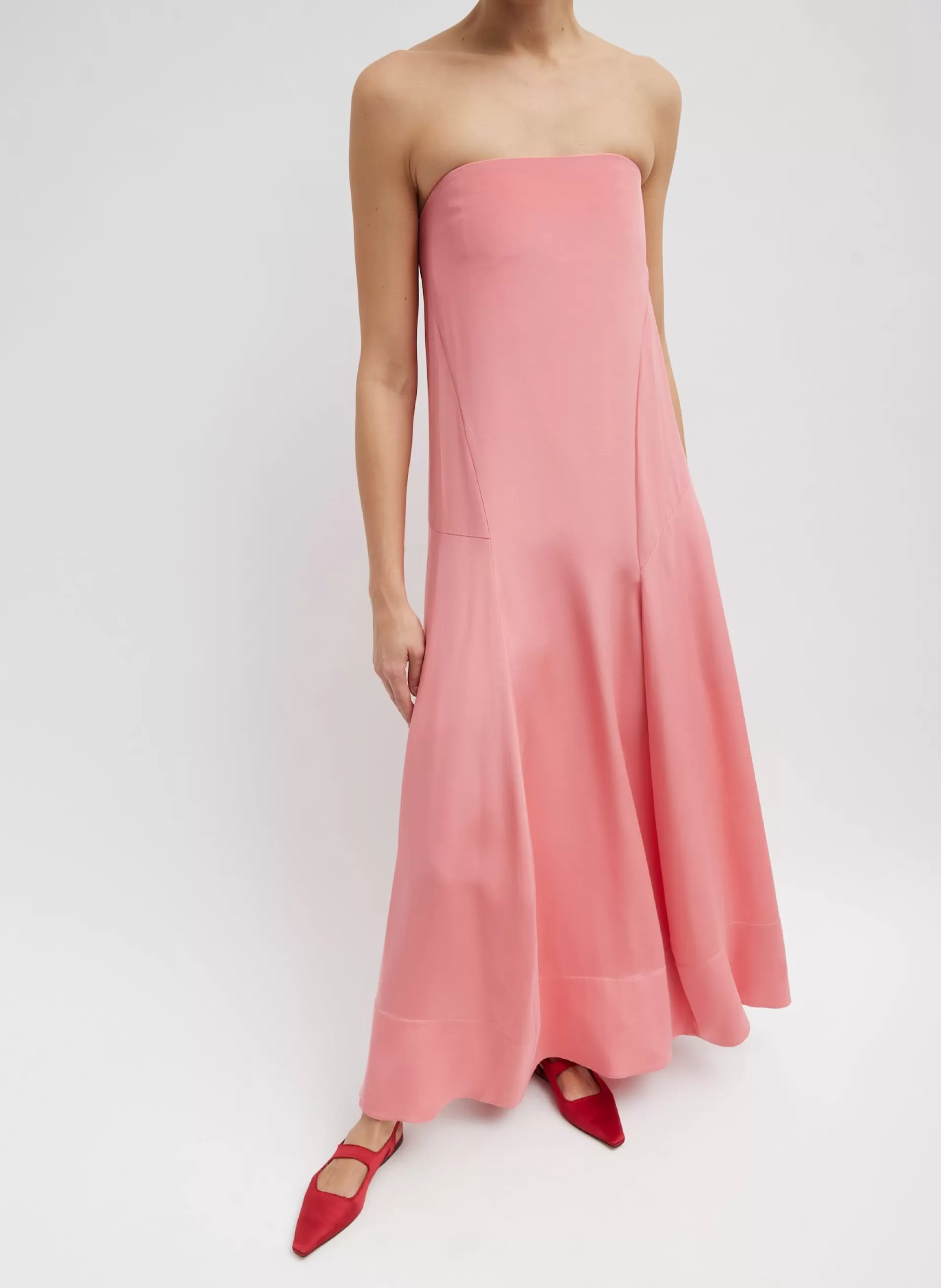 Store Tibi 4-Ply Silk Strapless Sculpted Dress Pink