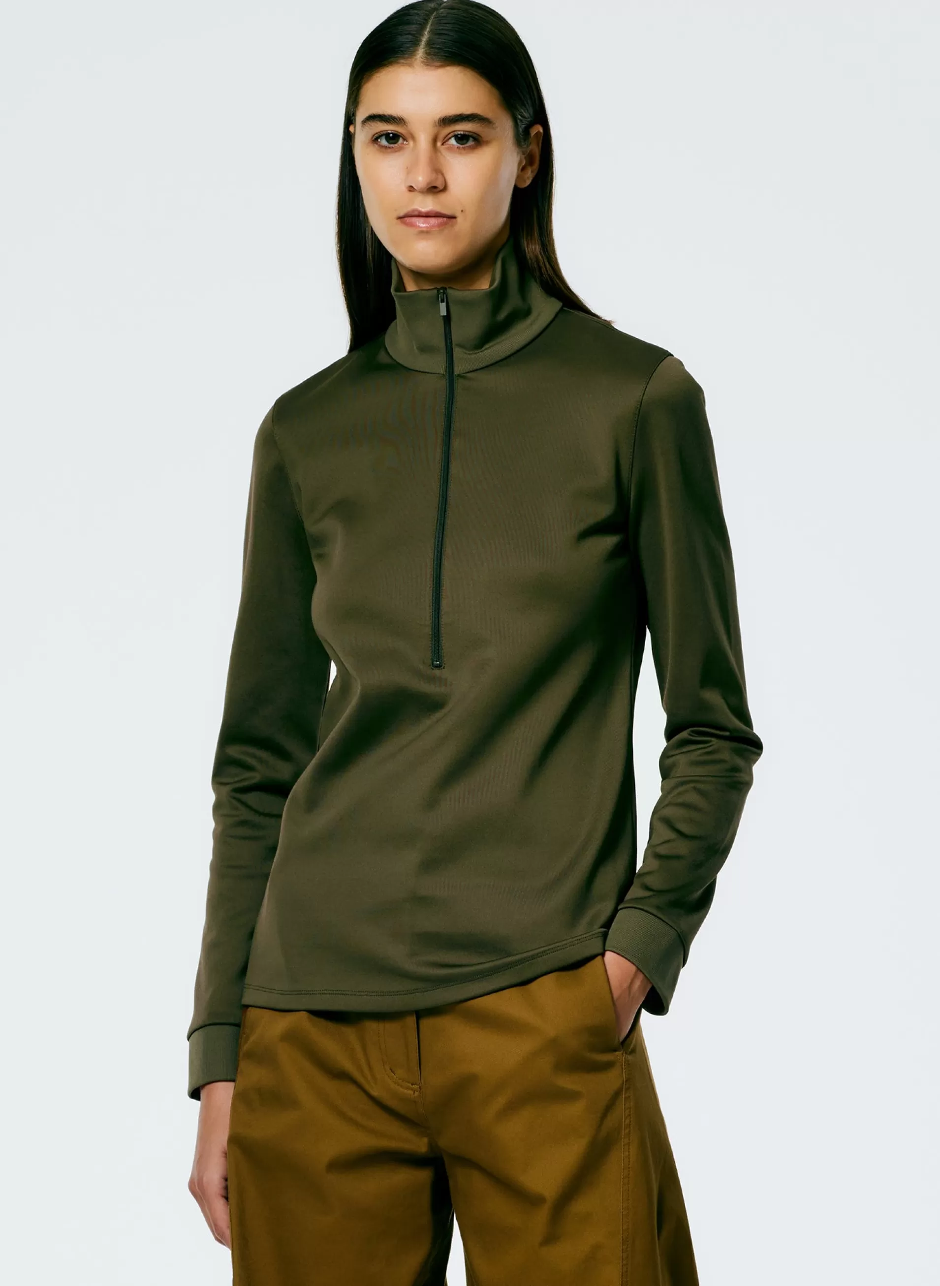 Fashion Tibi Active Knit Slim Sporty Top Wood