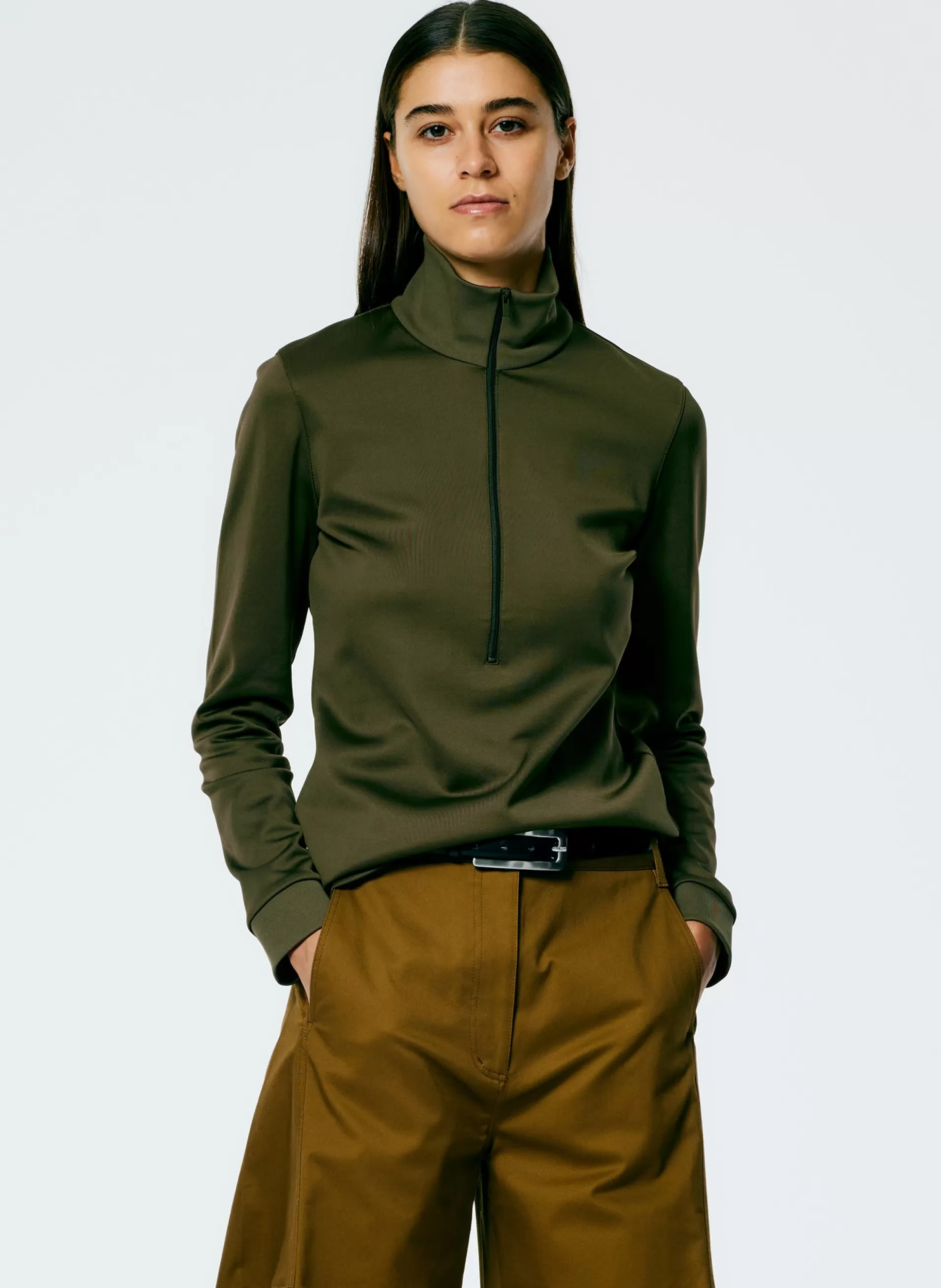 Fashion Tibi Active Knit Slim Sporty Top Wood