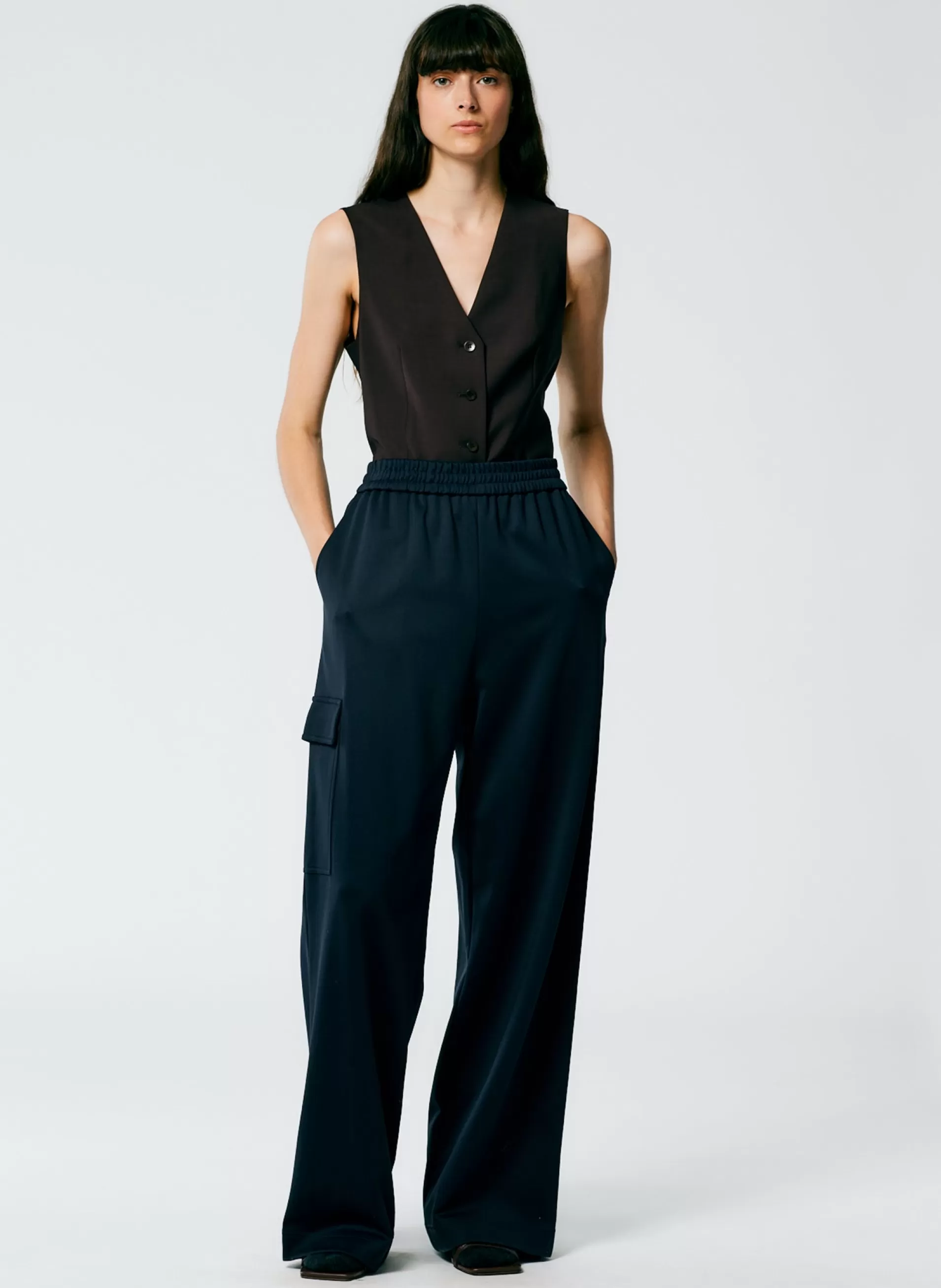 Hot Tibi Active Knit Wide Leg Pull On Pant Navy
