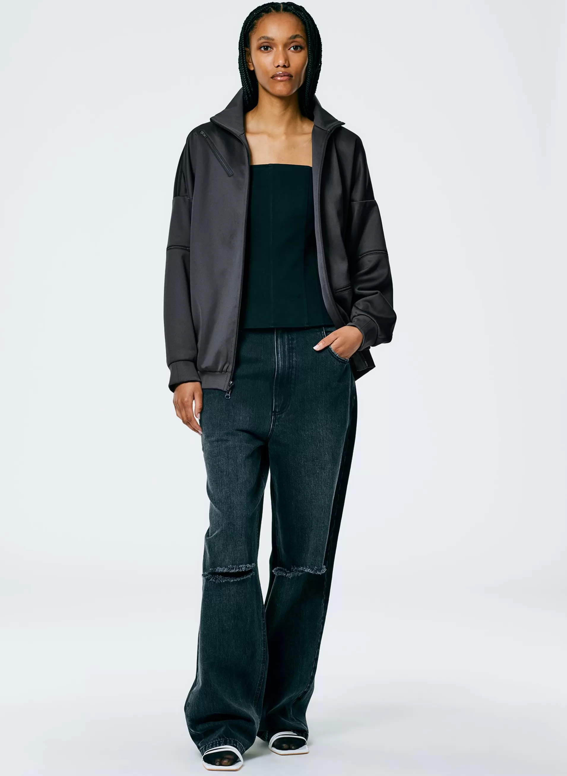 Cheap Tibi Active Knit Zipper Detailed Track Jacket Navy Fog