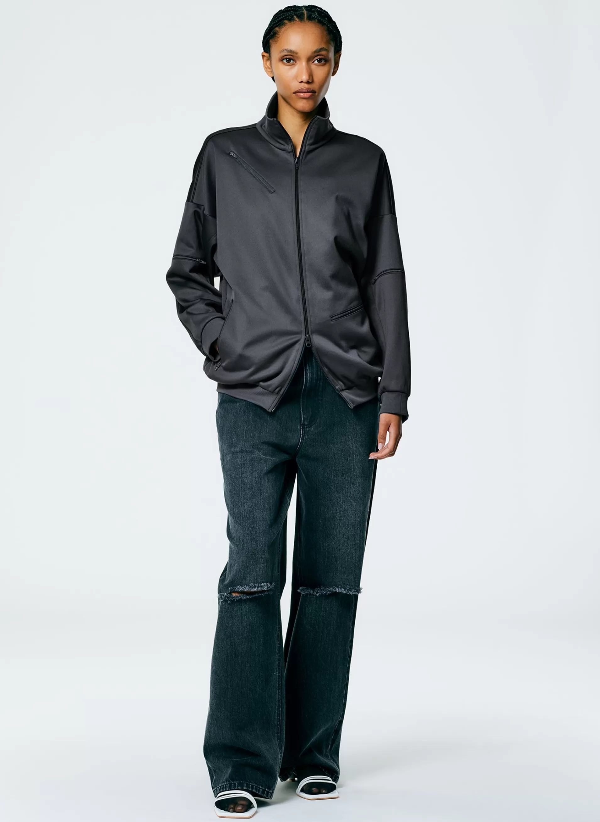 Cheap Tibi Active Knit Zipper Detailed Track Jacket Navy Fog