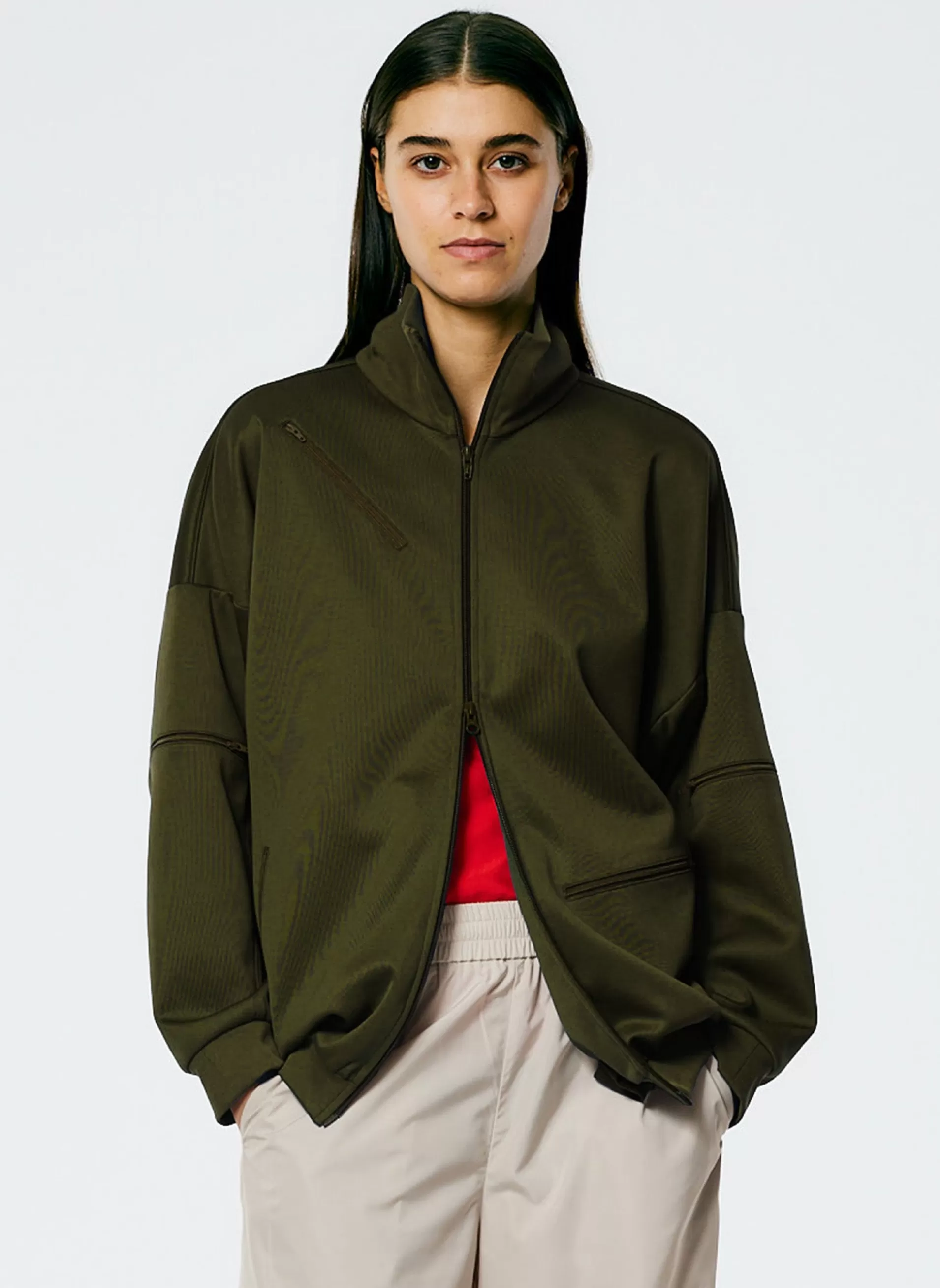 Cheap Tibi Active Knit Zipper Detailed Track Jacket Wood