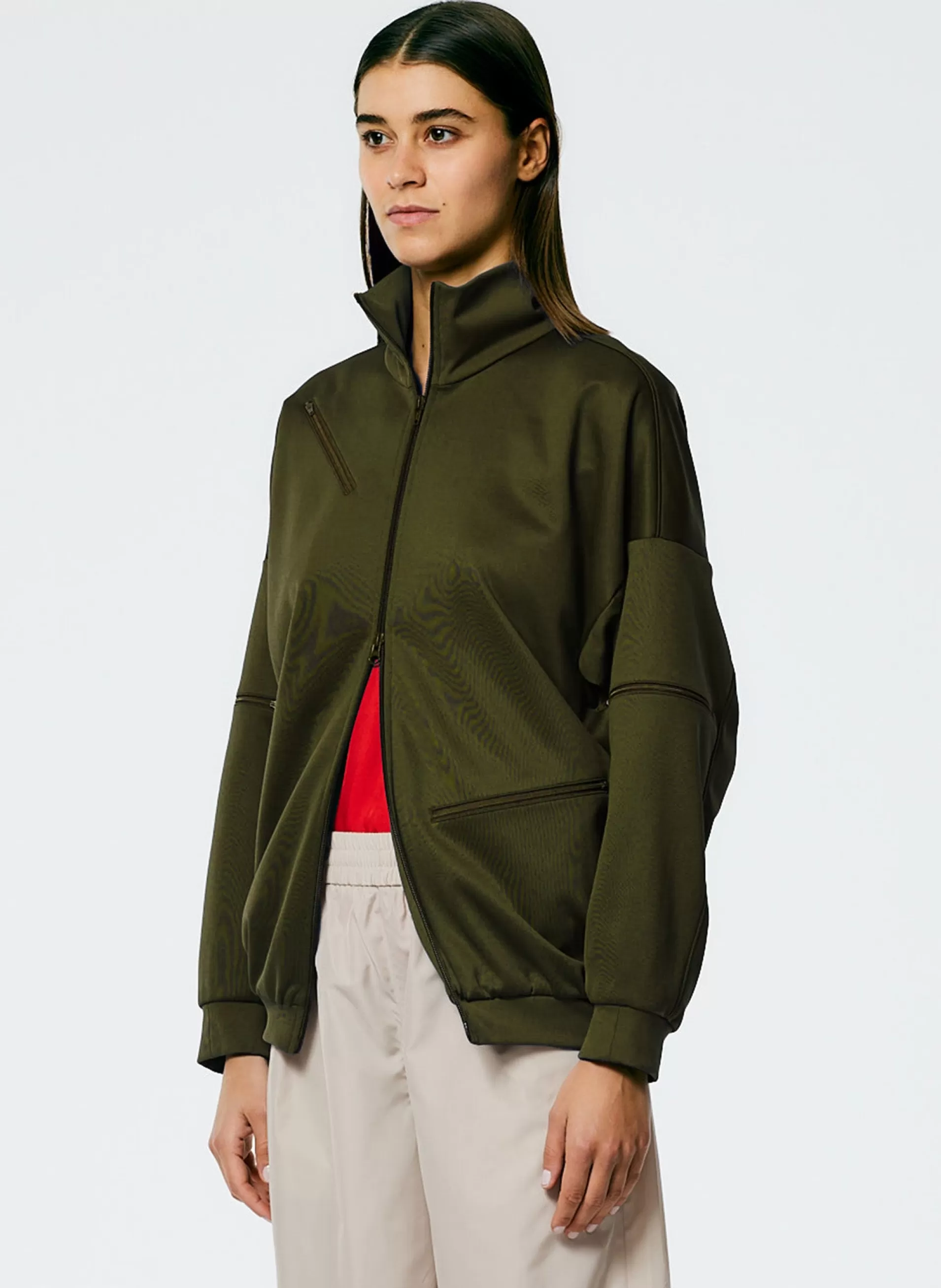 Cheap Tibi Active Knit Zipper Detailed Track Jacket Wood