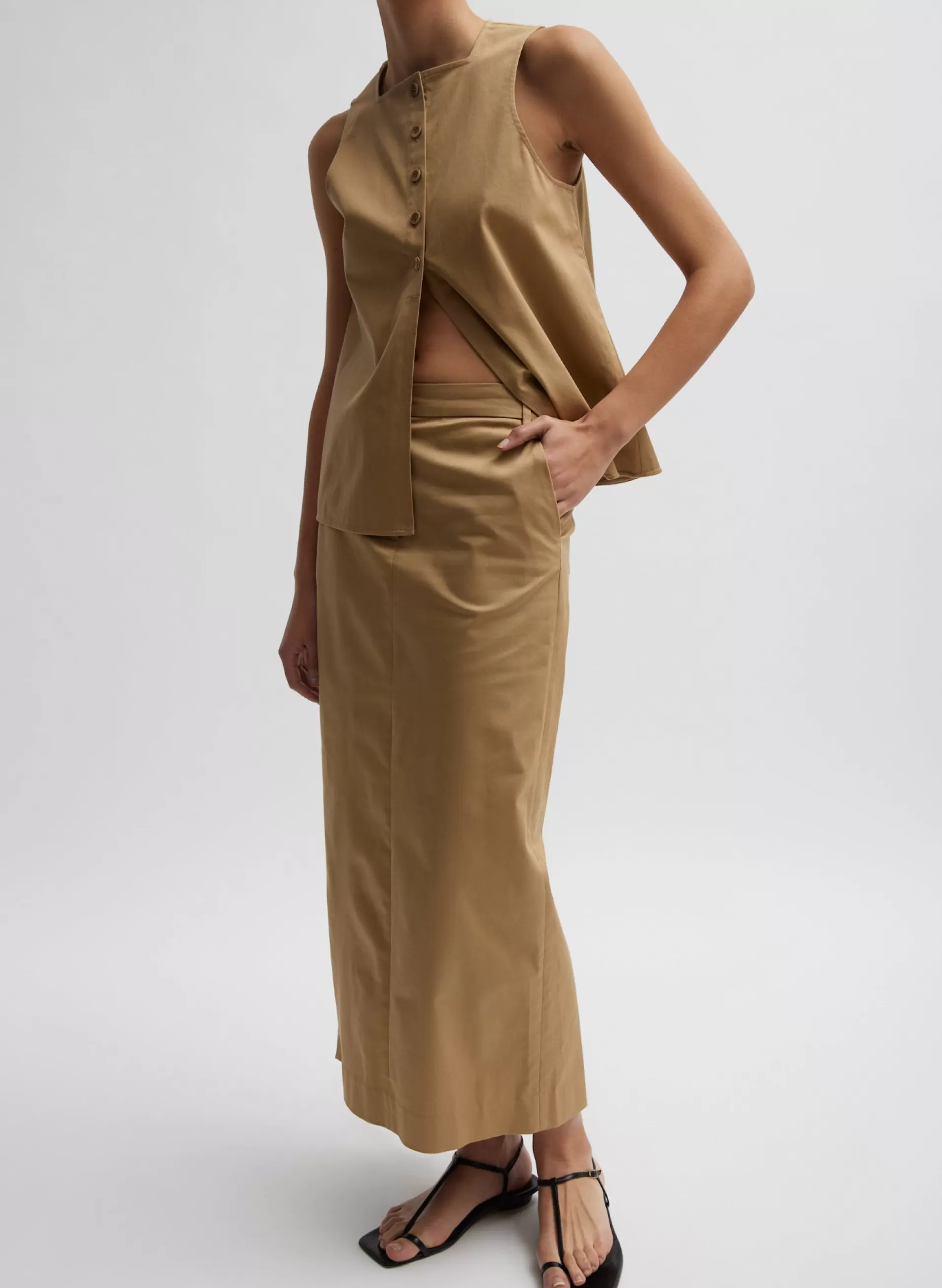 Cheap Tibi Chino Maxi Skirt Tan