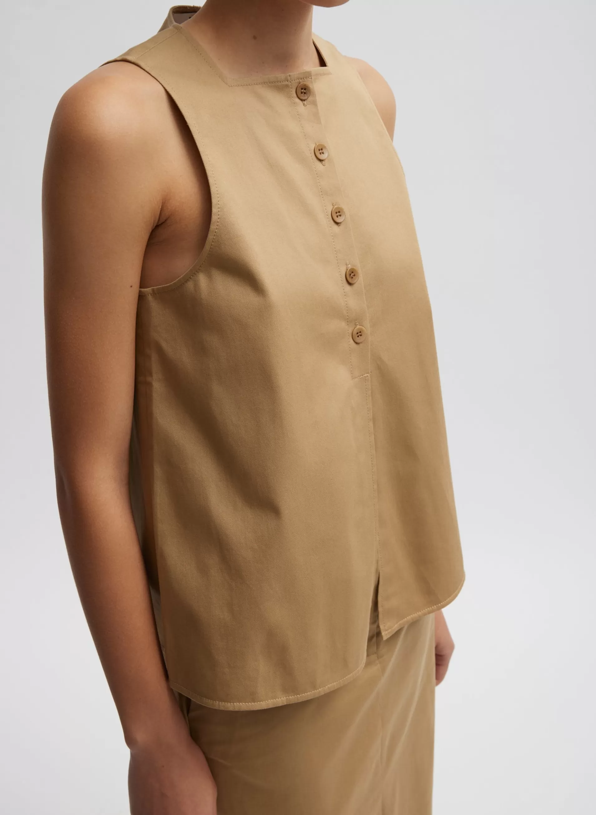 Store Tibi Chino Slit Front Sleeveless Top Tan