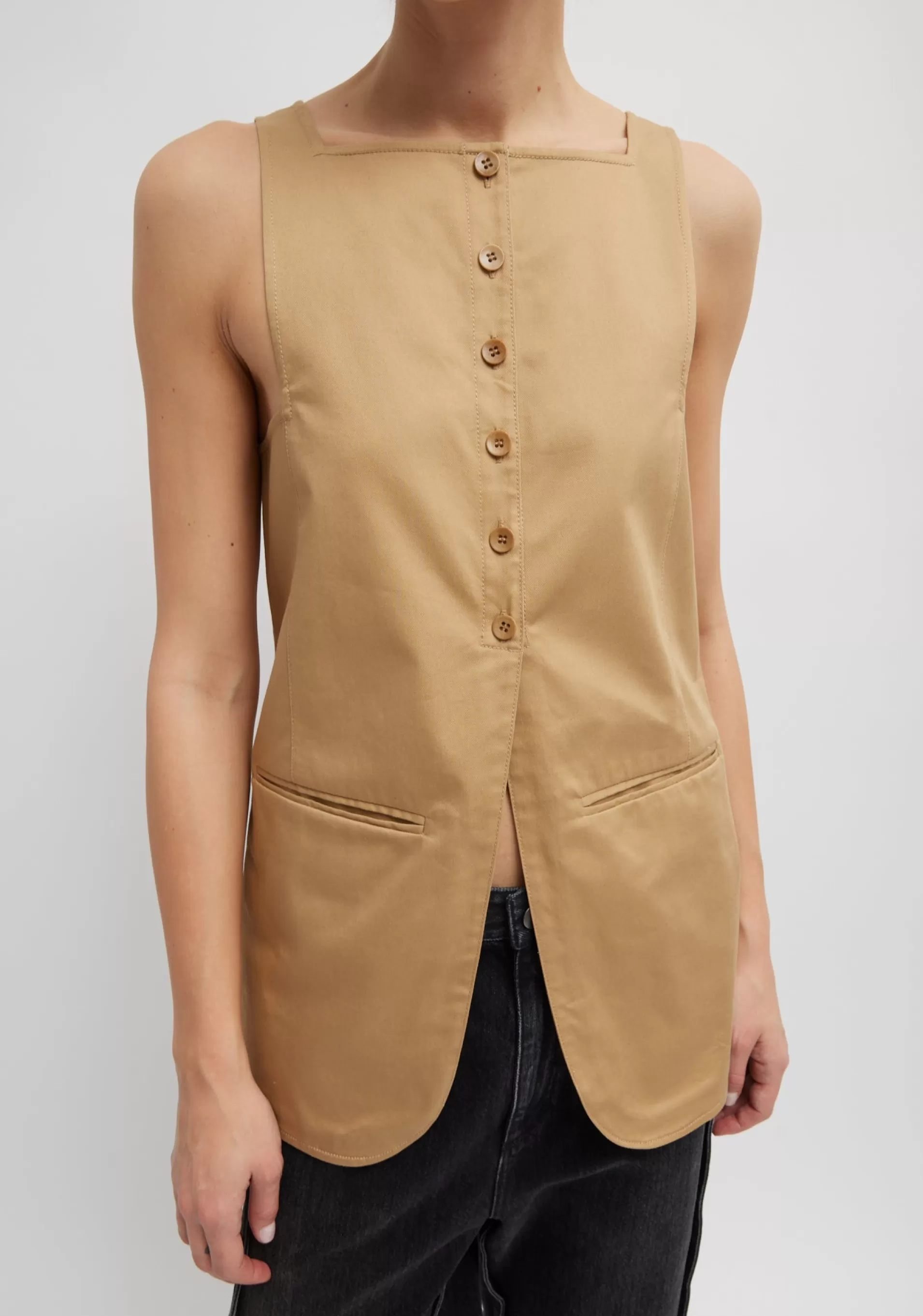 Flash Sale Tibi Chino Slit Front Sleeveless Tunic Tan