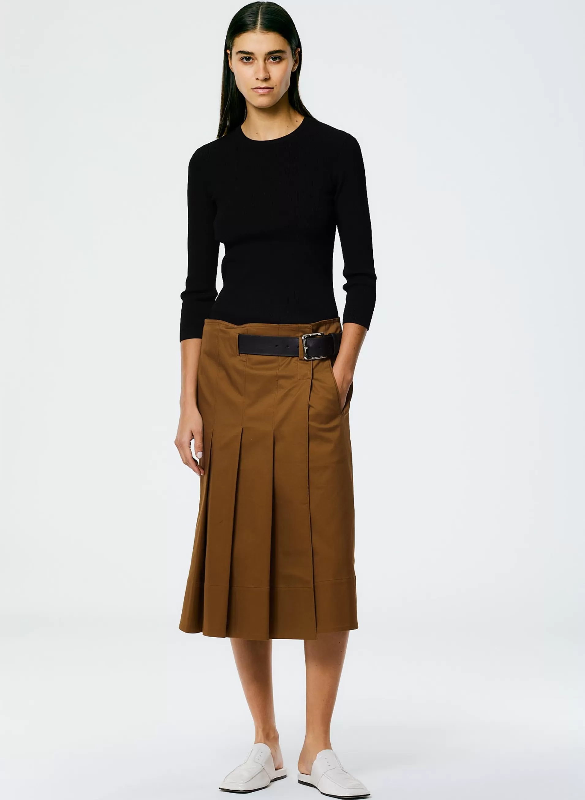 Best Tibi Chino Wide Pleat Wrap Skirt Caramel