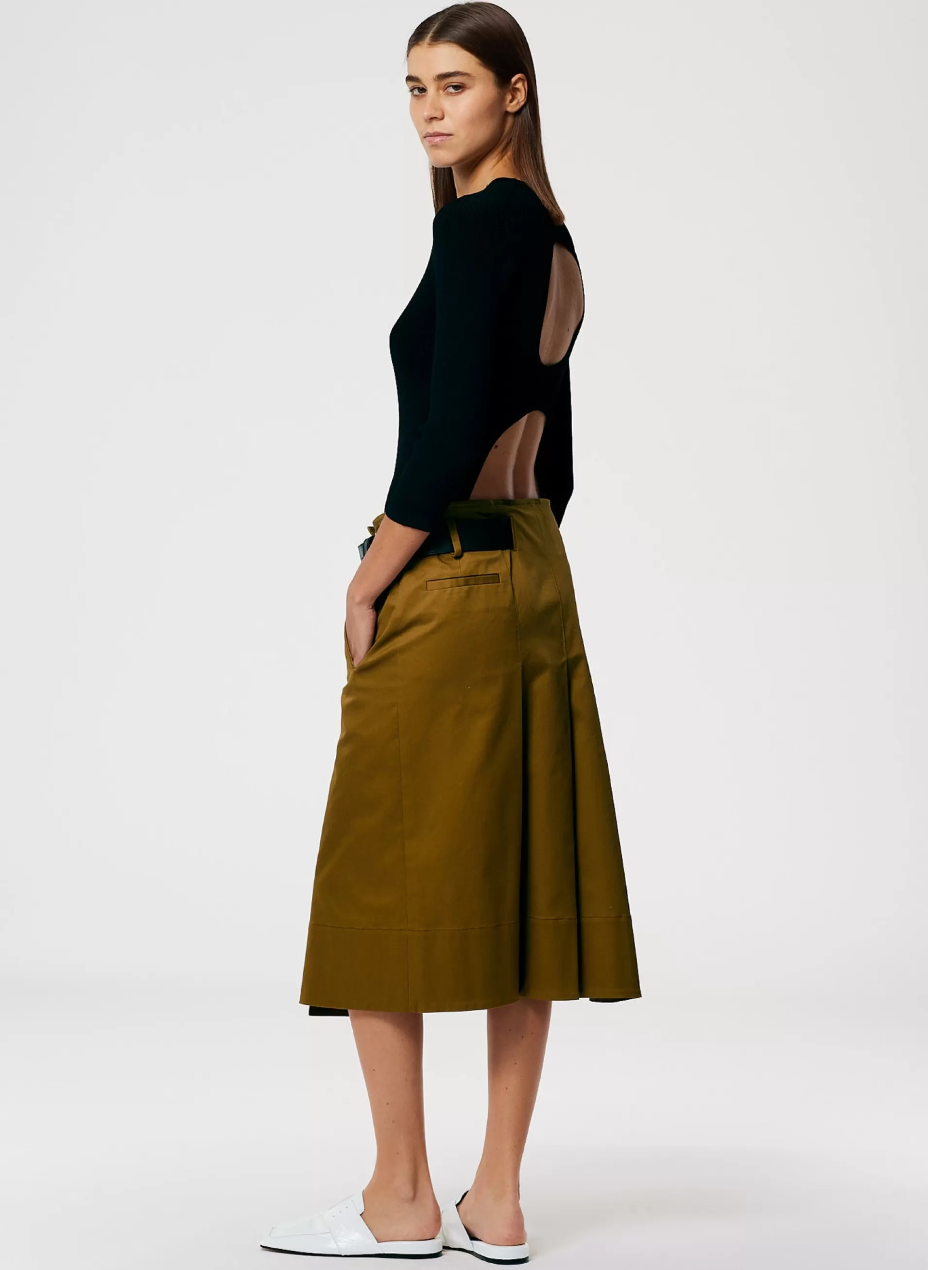 Best Tibi Chino Wide Pleat Wrap Skirt Caramel
