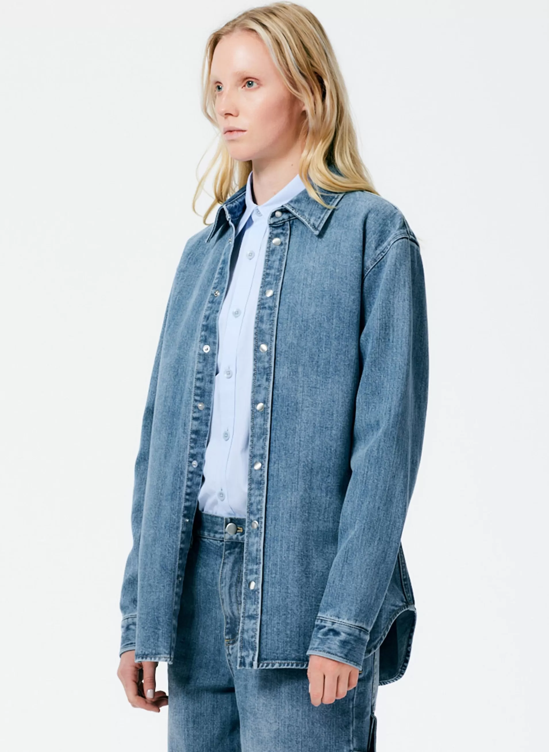 Sale Tibi Classic Wash Denim Easy Shirt Classic Blue