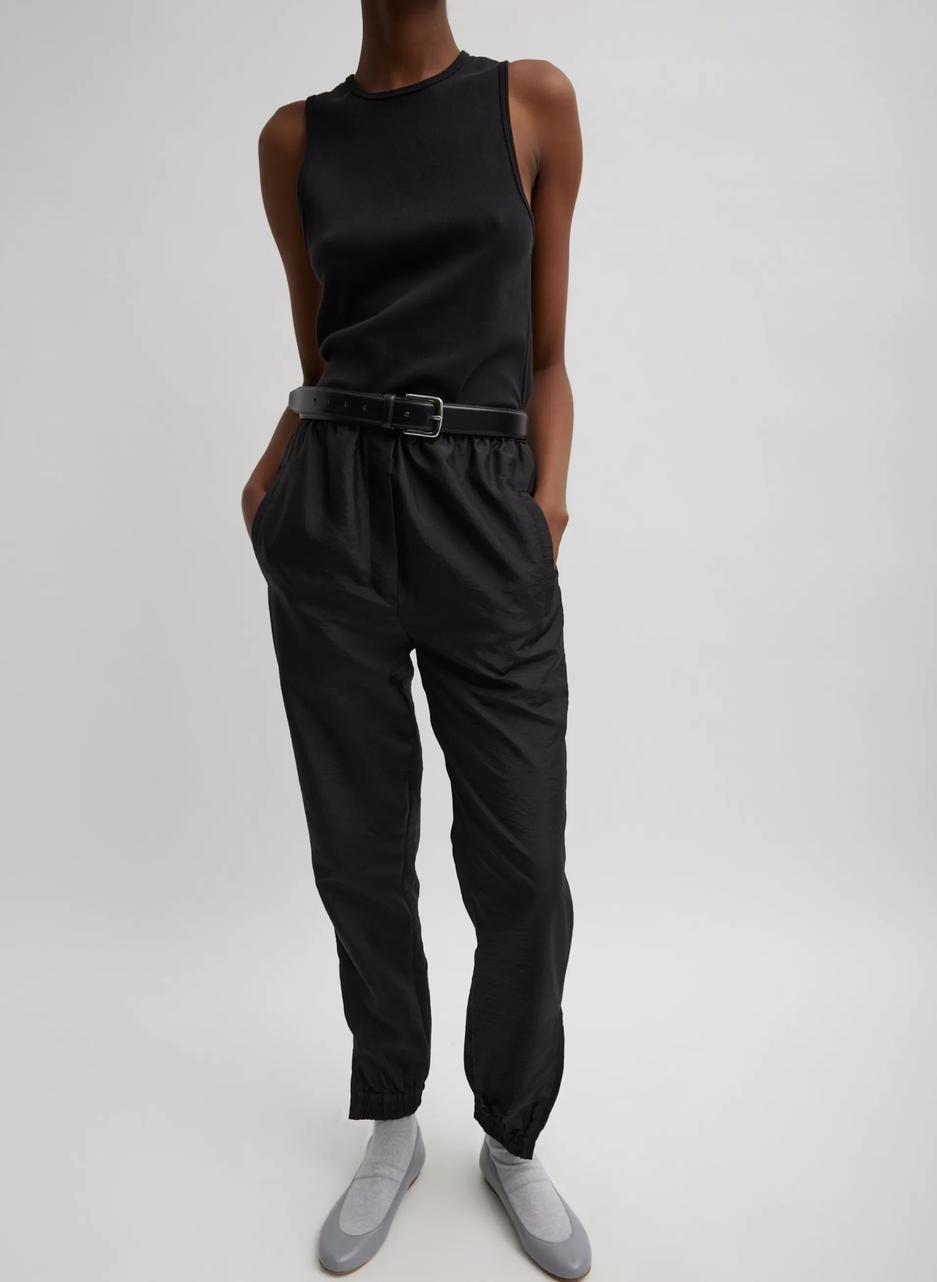 Hot Tibi Crispy Nylon Kat Jogger Black