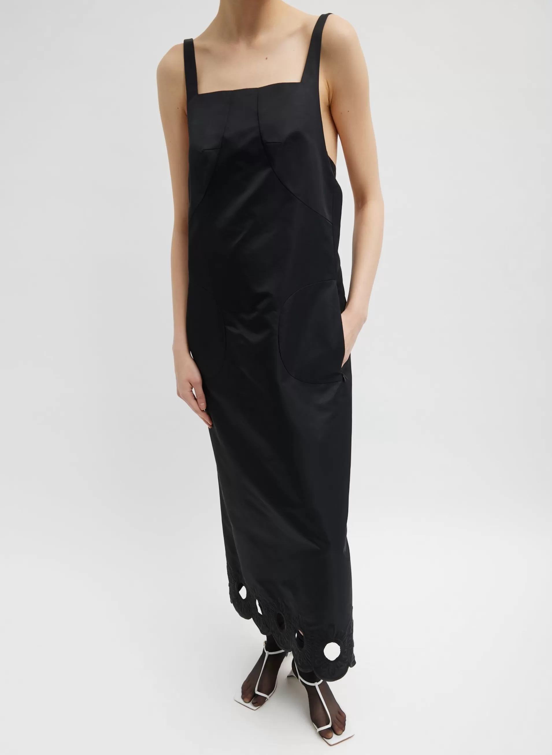 Fashion Tibi Daisy Embroidery Long Dress Black
