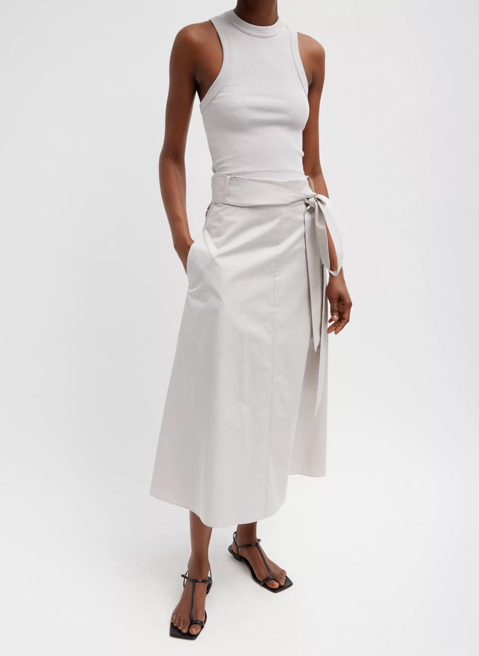 Best Sale Tibi Eco Poplin Back Wrap Skirt Stone