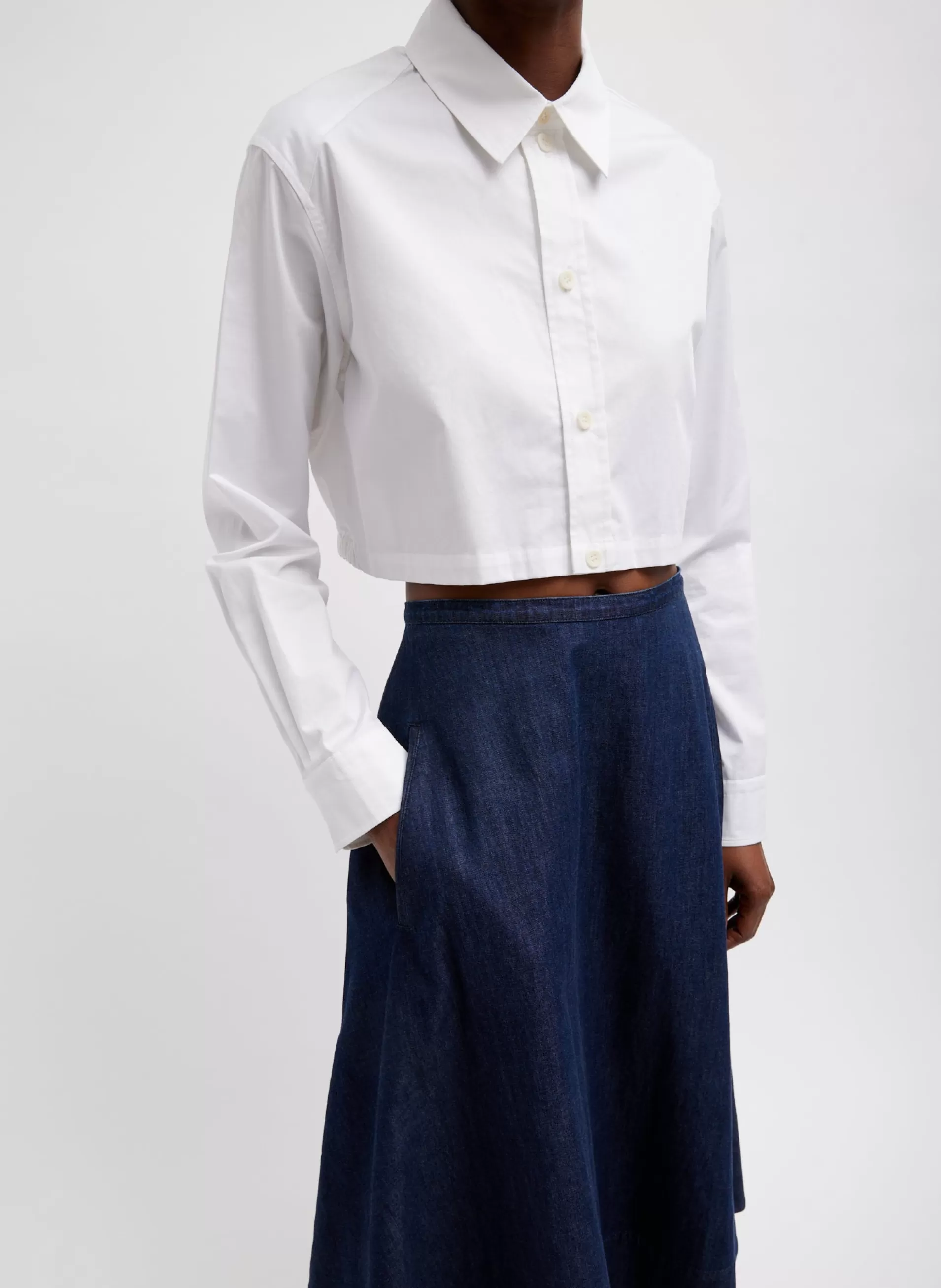 New Tibi Eco Poplin Cropped Shirt White