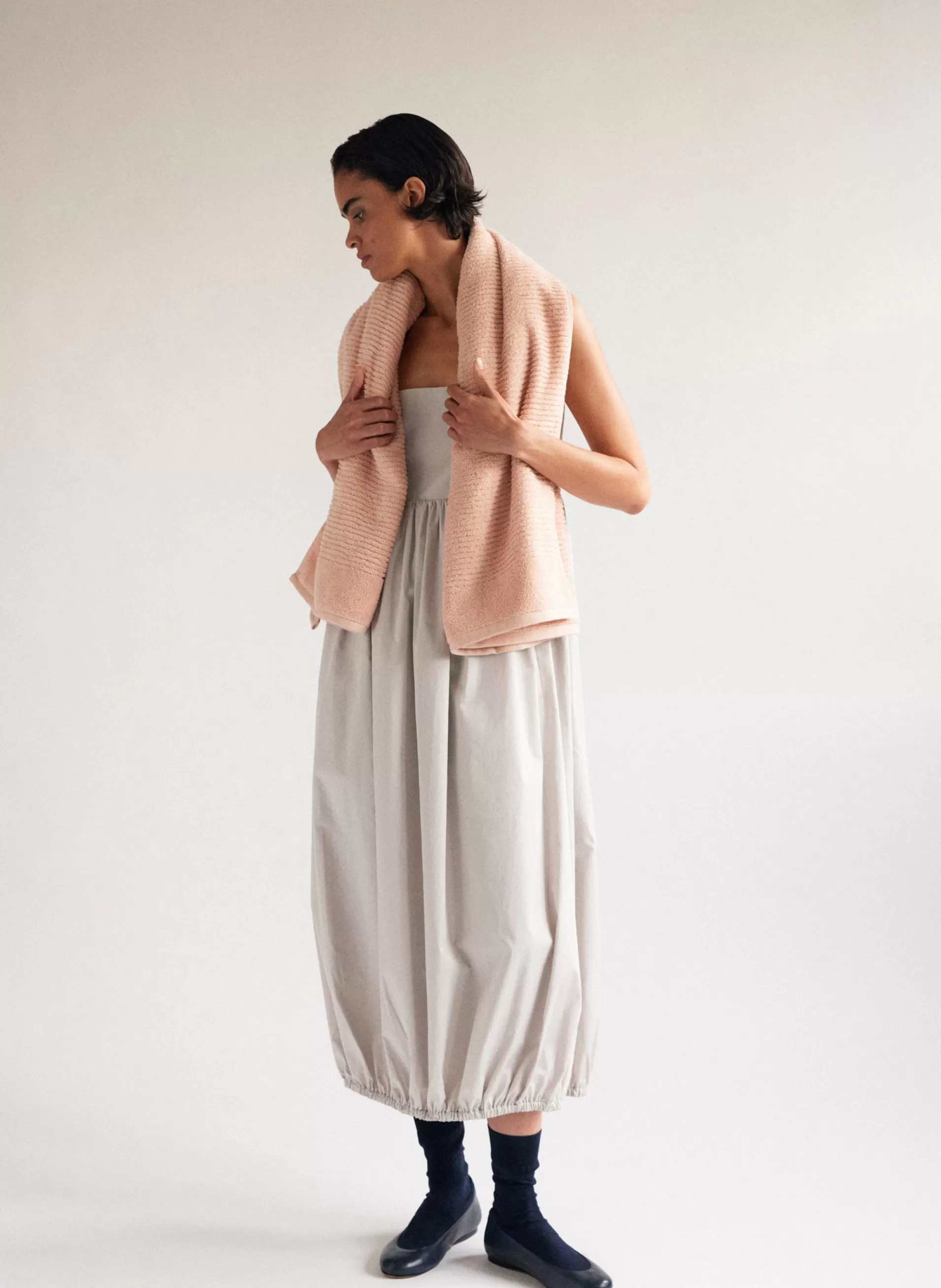 New Tibi Eco Poplin Square Neck Sculpted Dress Stone