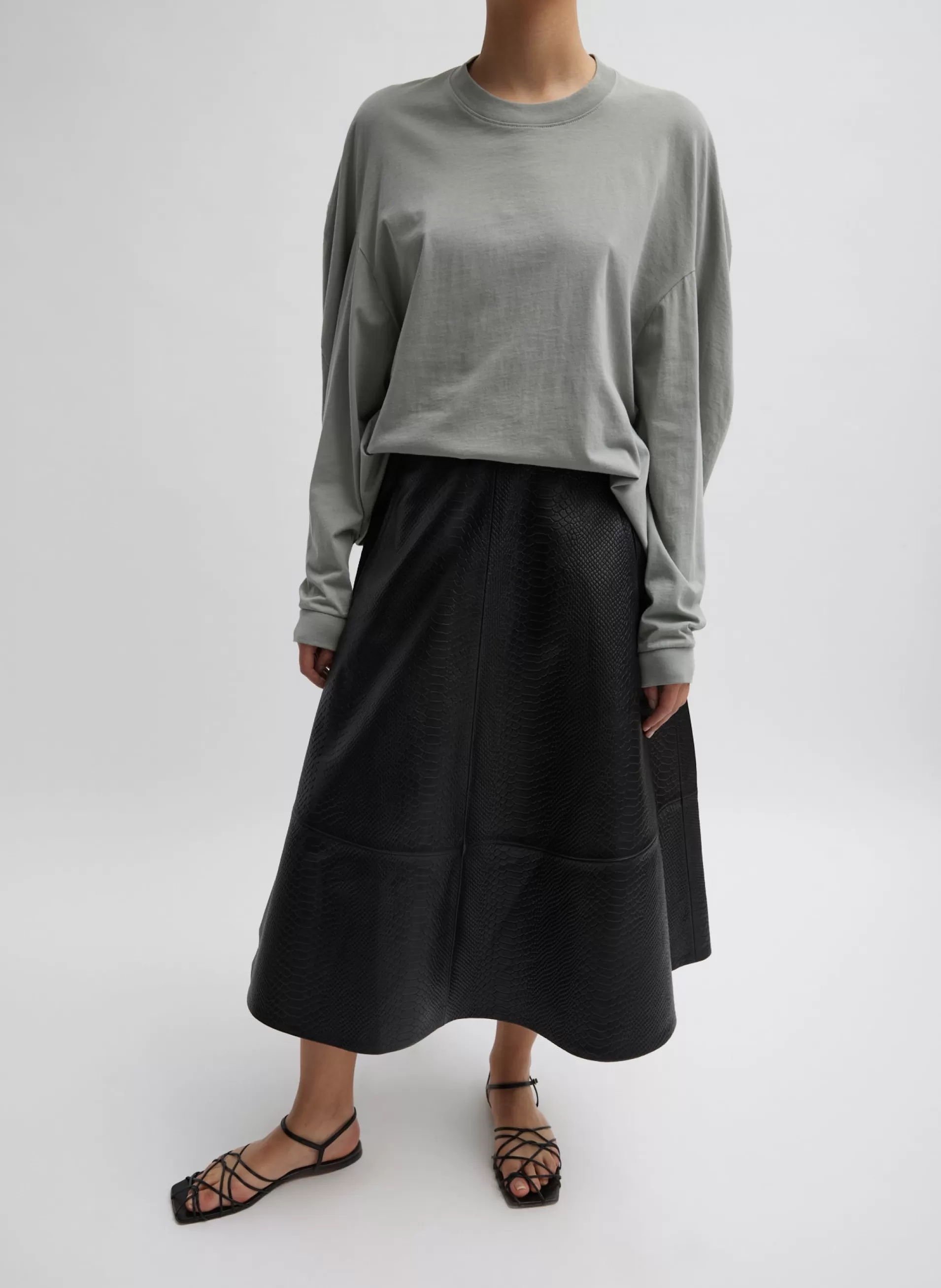 Online Tibi Embossed Python Circle Skirt Black