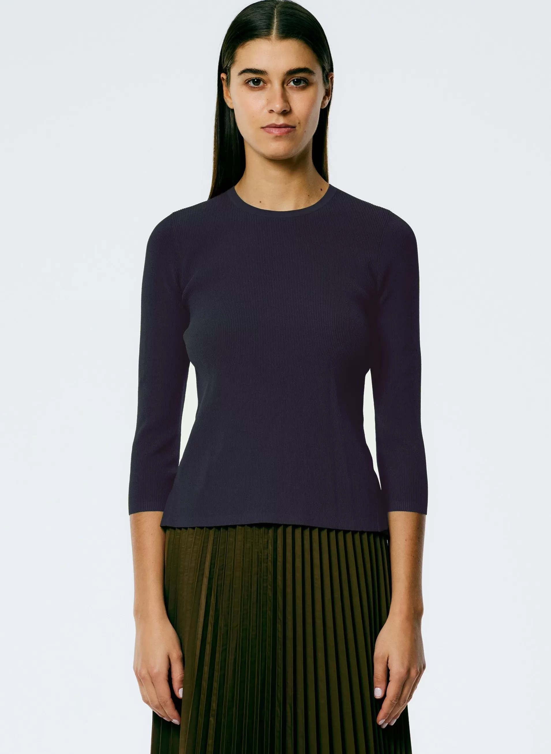 Outlet Tibi Giselle Stretch Sweater Circle Openback Pullover Navy Fog