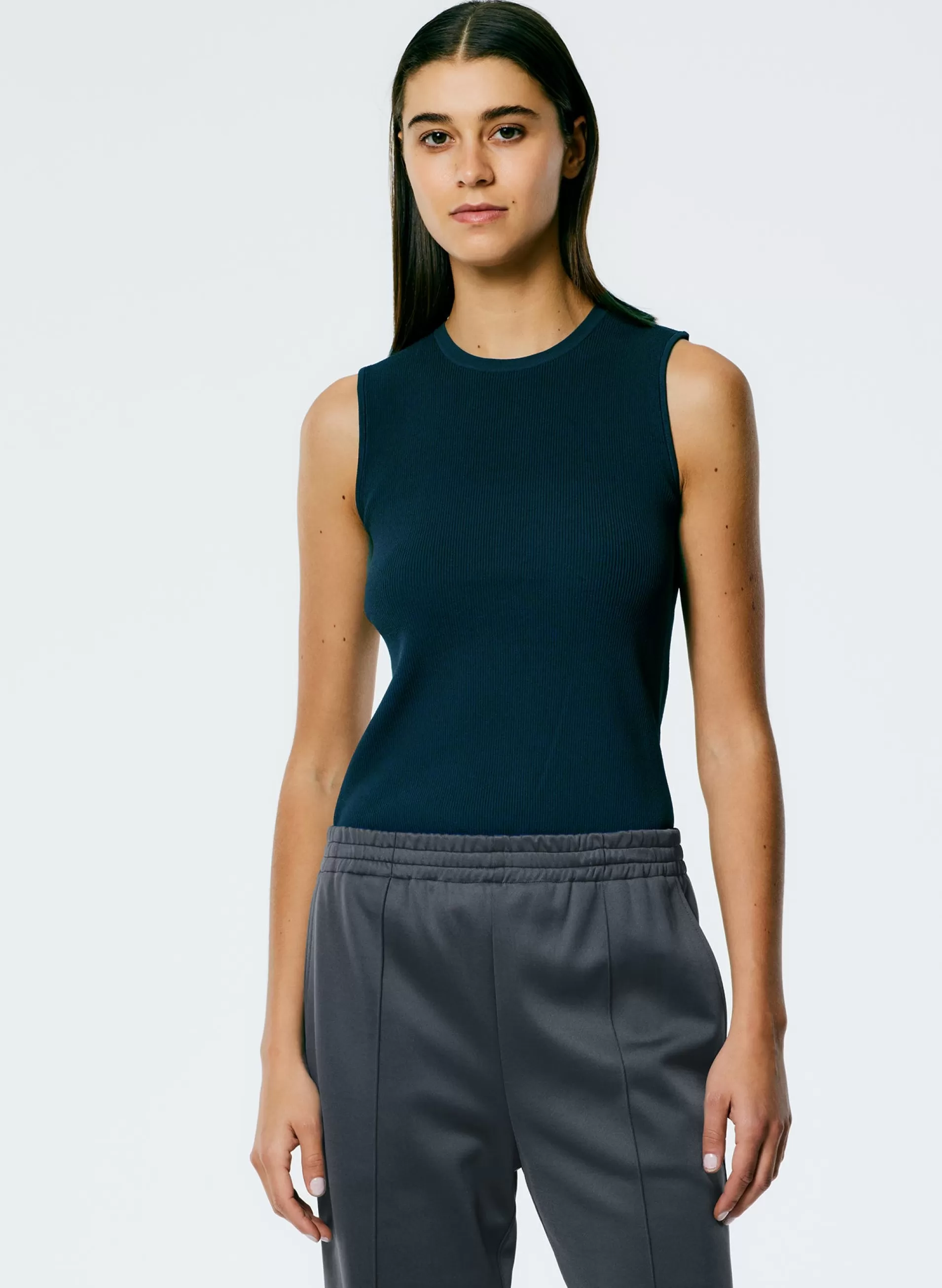 Best Sale Tibi Giselle Stretch Sweater Circle Openback Tank Navy Fog