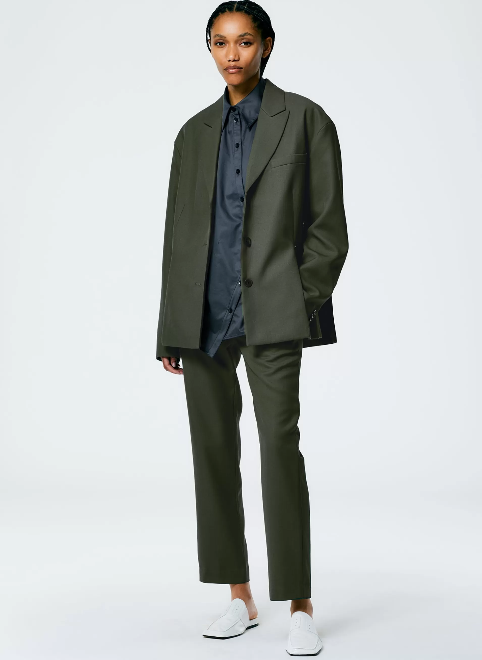 Cheap Tibi Grain De Poudre Liam Blazer With Slit Zipper Detail Grey Pine
