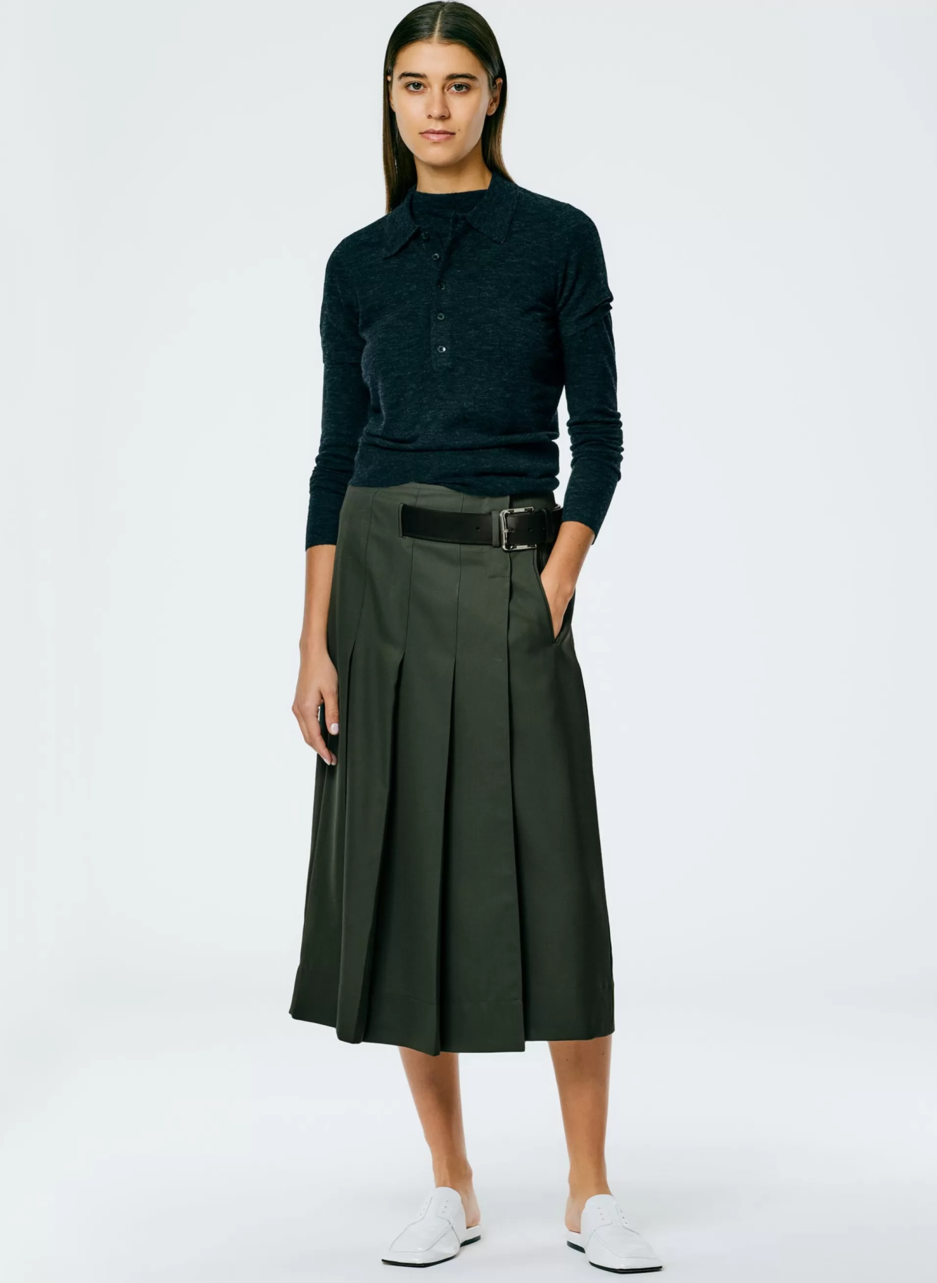 Store Tibi Grain De Poudre Wide Pleat Wrap Skirt Grey Pine