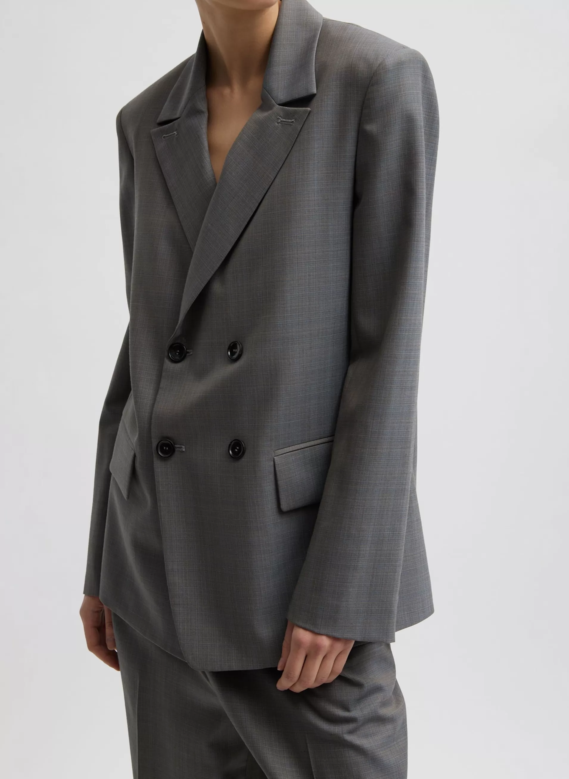 Clearance Tibi Grant Suiting Double Breasted Blazer Grey Multi