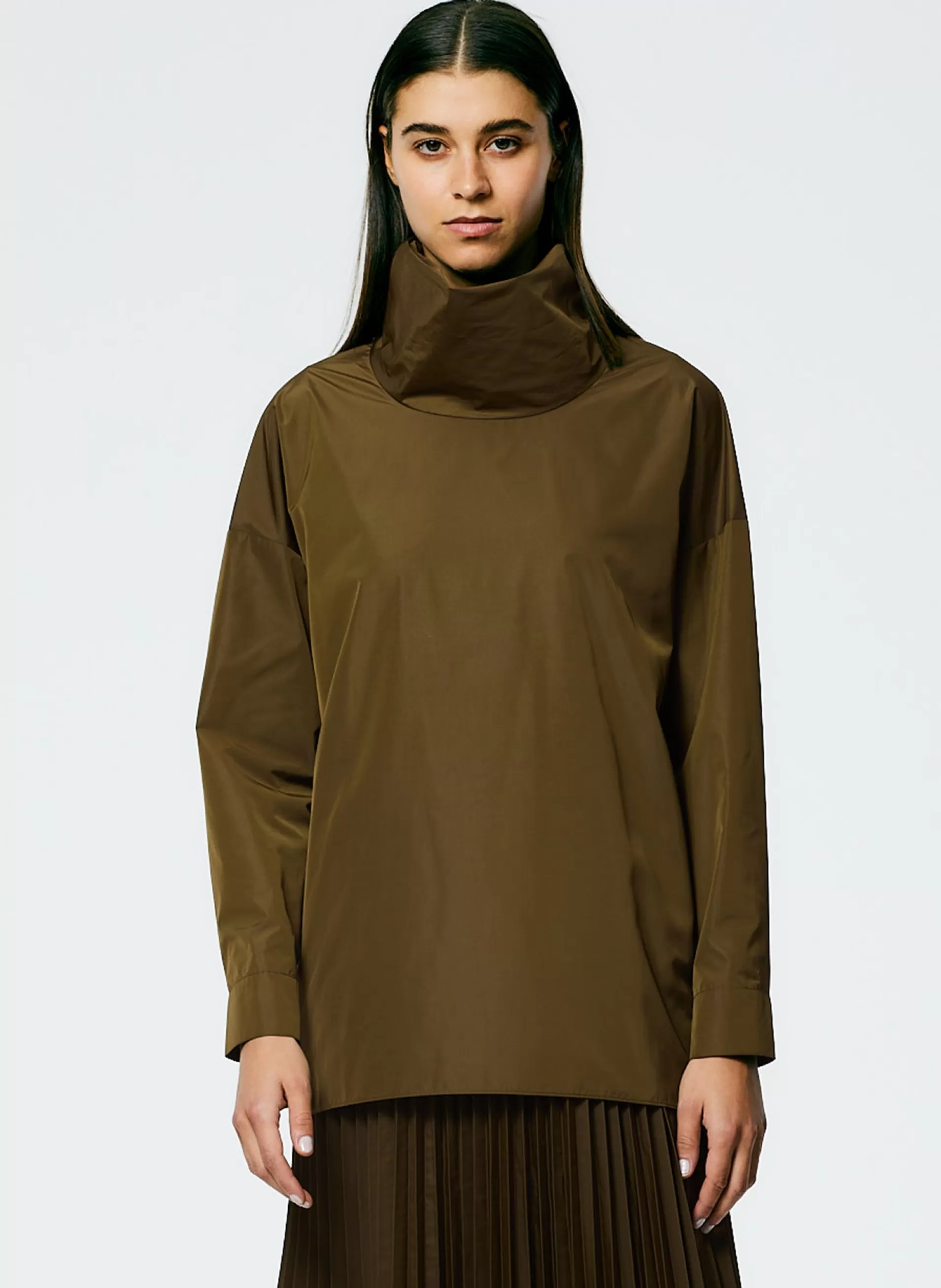 Outlet Tibi Italian Sporty Nylon Cowl Neck Top Wood