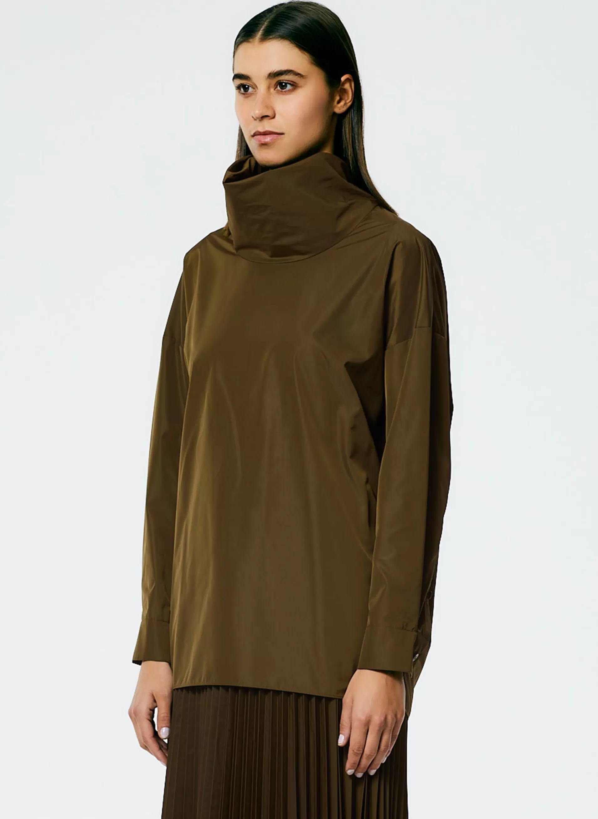 Outlet Tibi Italian Sporty Nylon Cowl Neck Top Wood