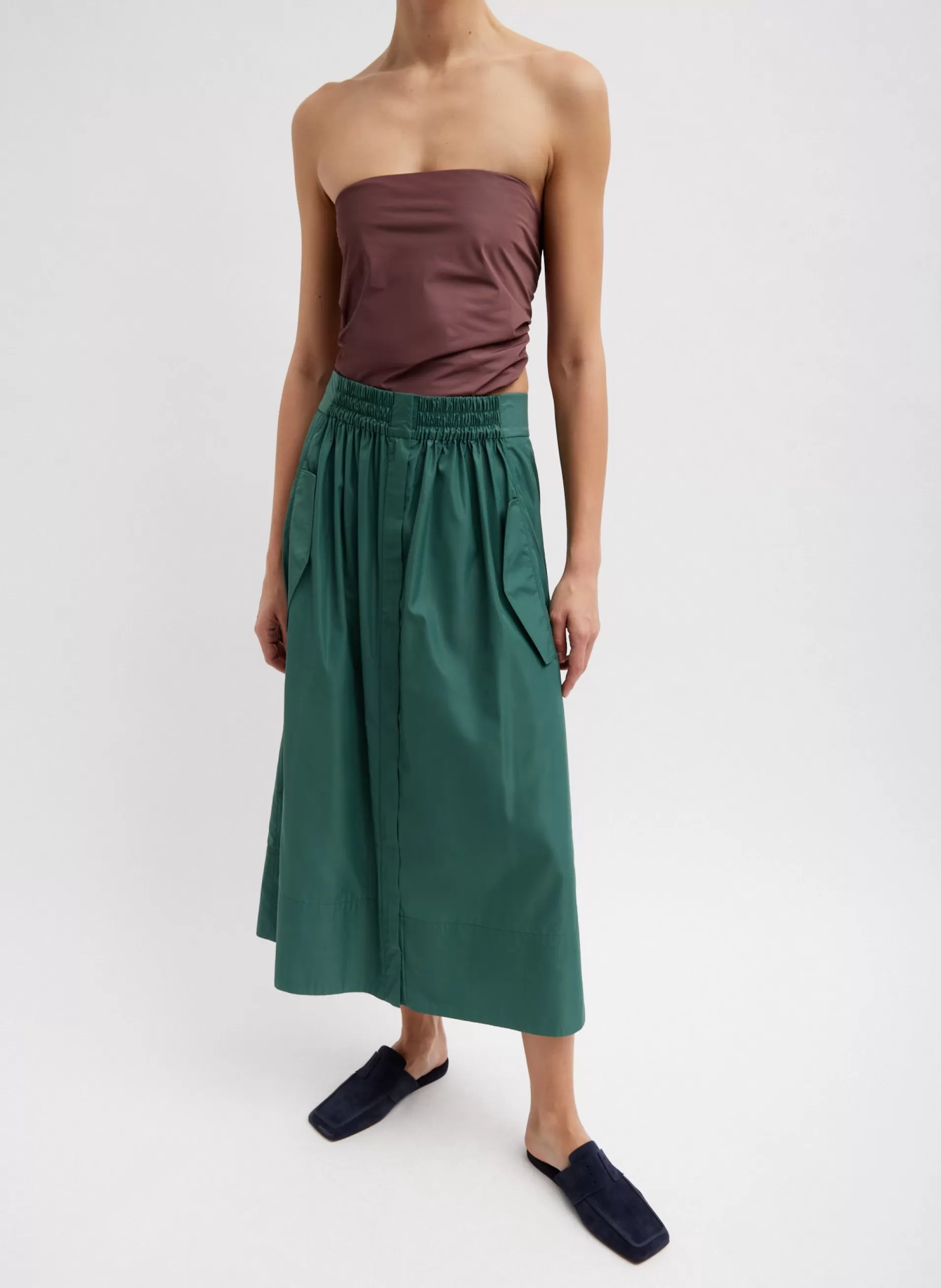 Best Tibi Italian Sporty Nylon Full Skirt Dark Hunter Green