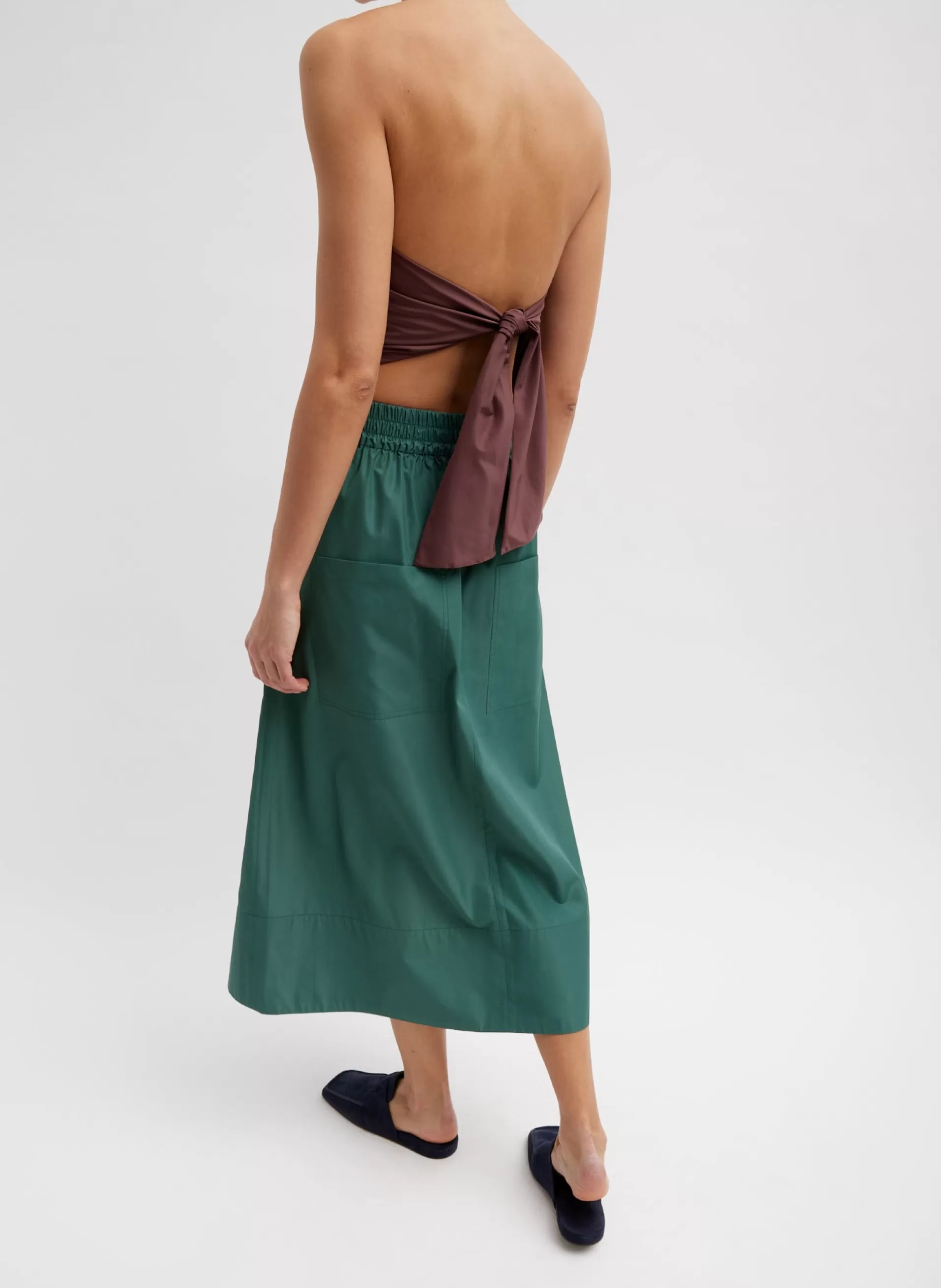 Best Tibi Italian Sporty Nylon Full Skirt Dark Hunter Green