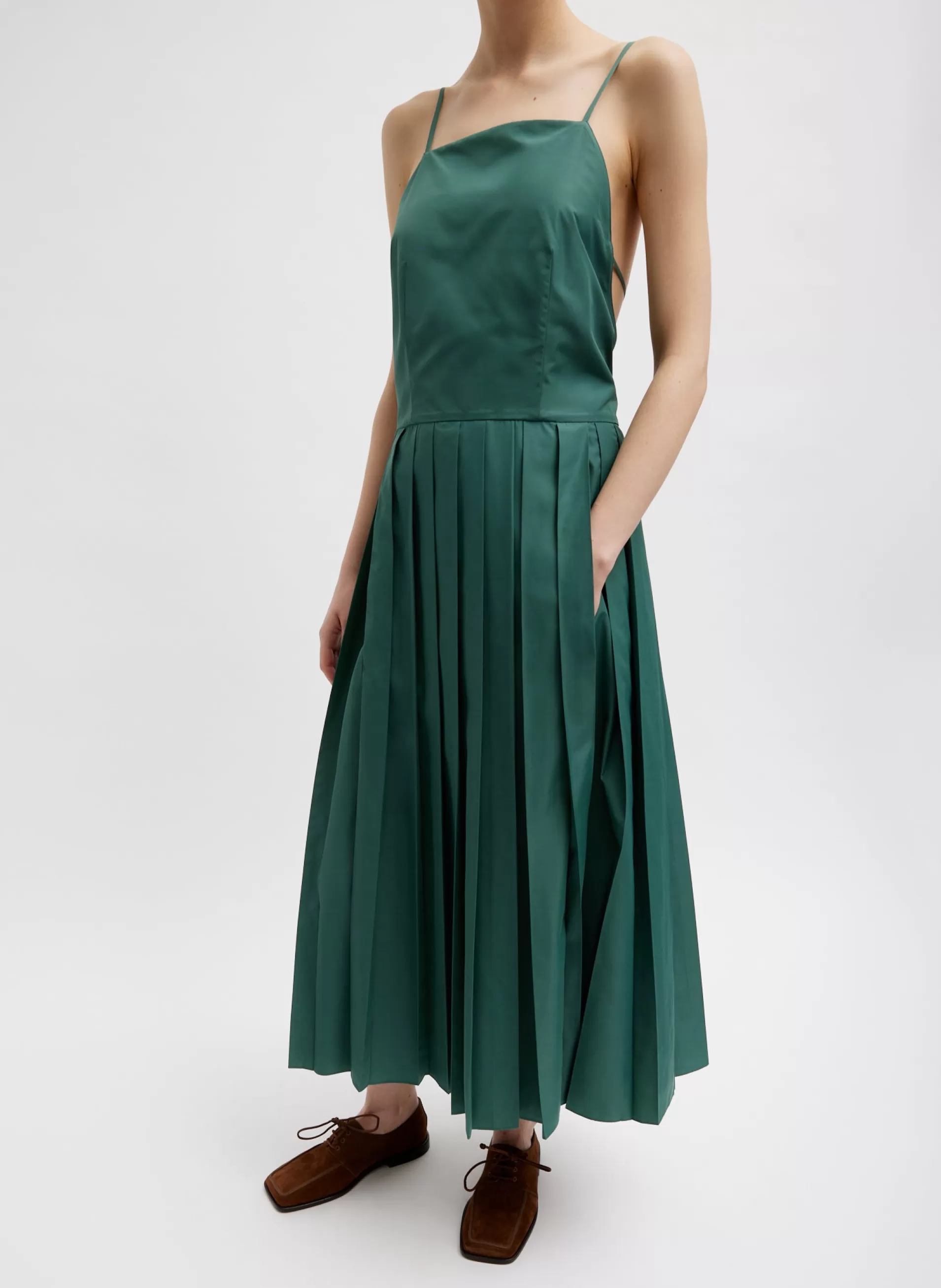 Cheap Tibi Italian Sporty Nylon Overall Dress Dark Hunter Green