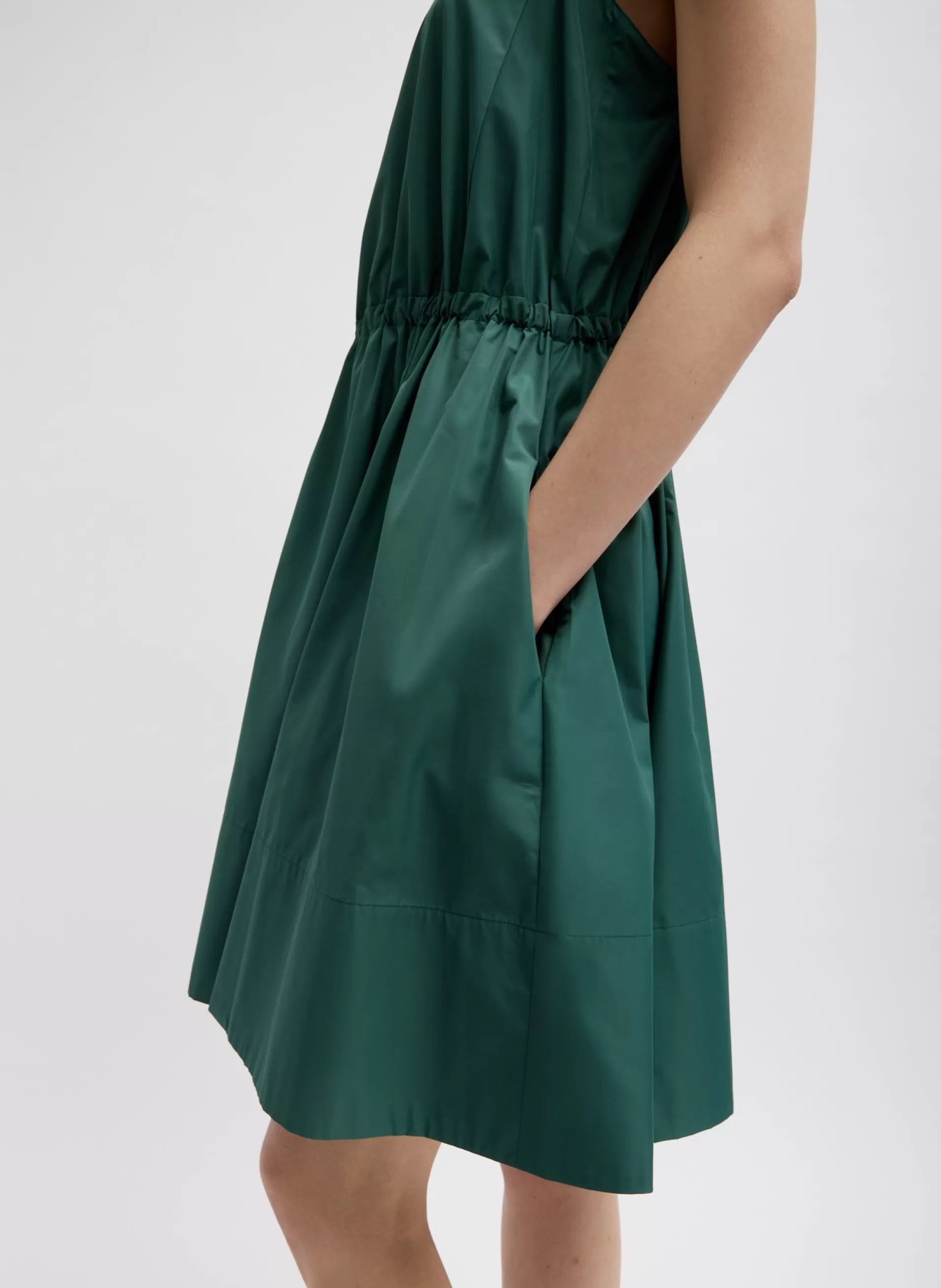 Shop Tibi Italian Sporty Nylon Short Tank Dress Dark Hunter Green