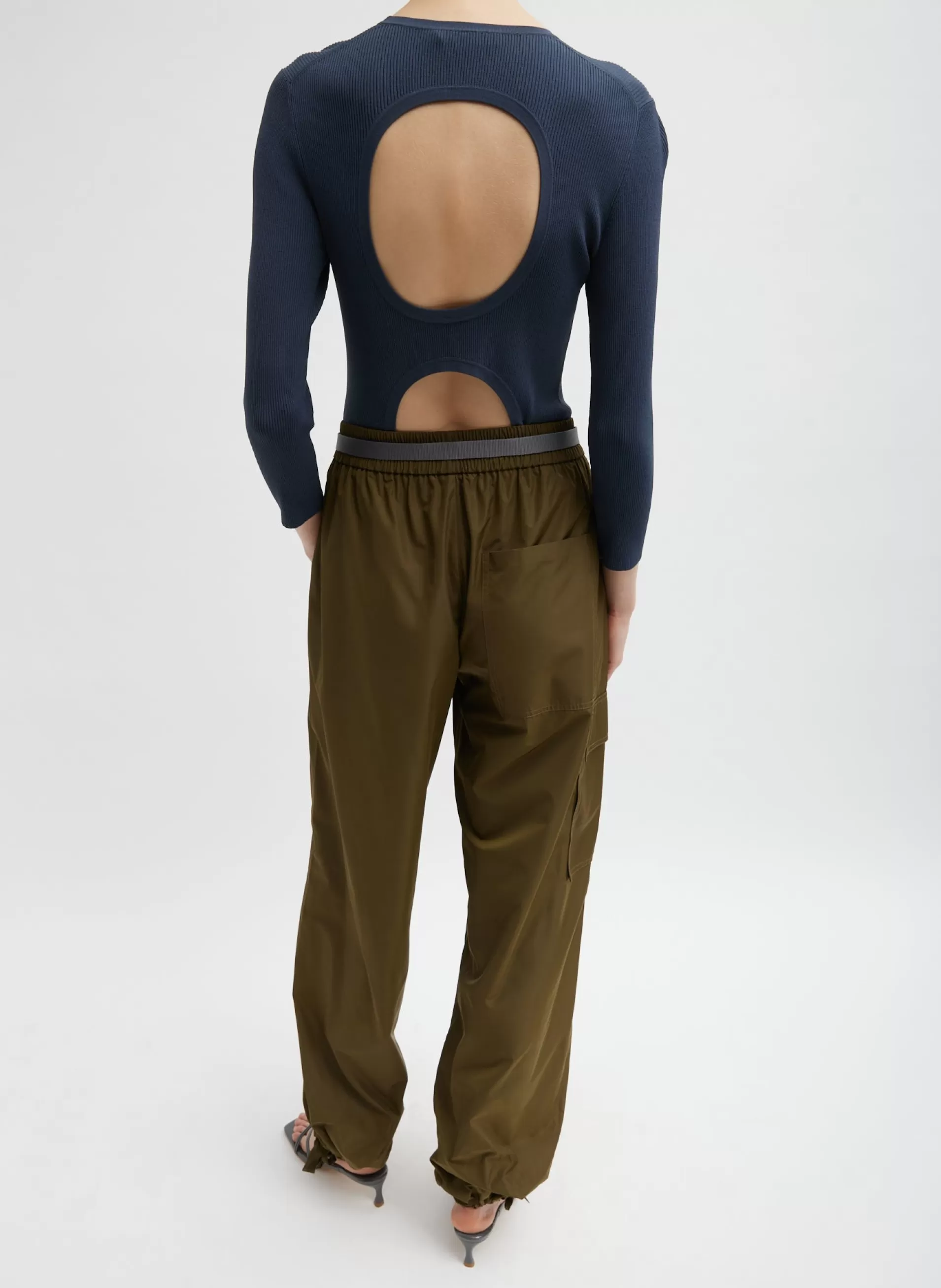 Outlet Tibi Italian Sporty Nylon Wide Leg Pull On Pant Wood