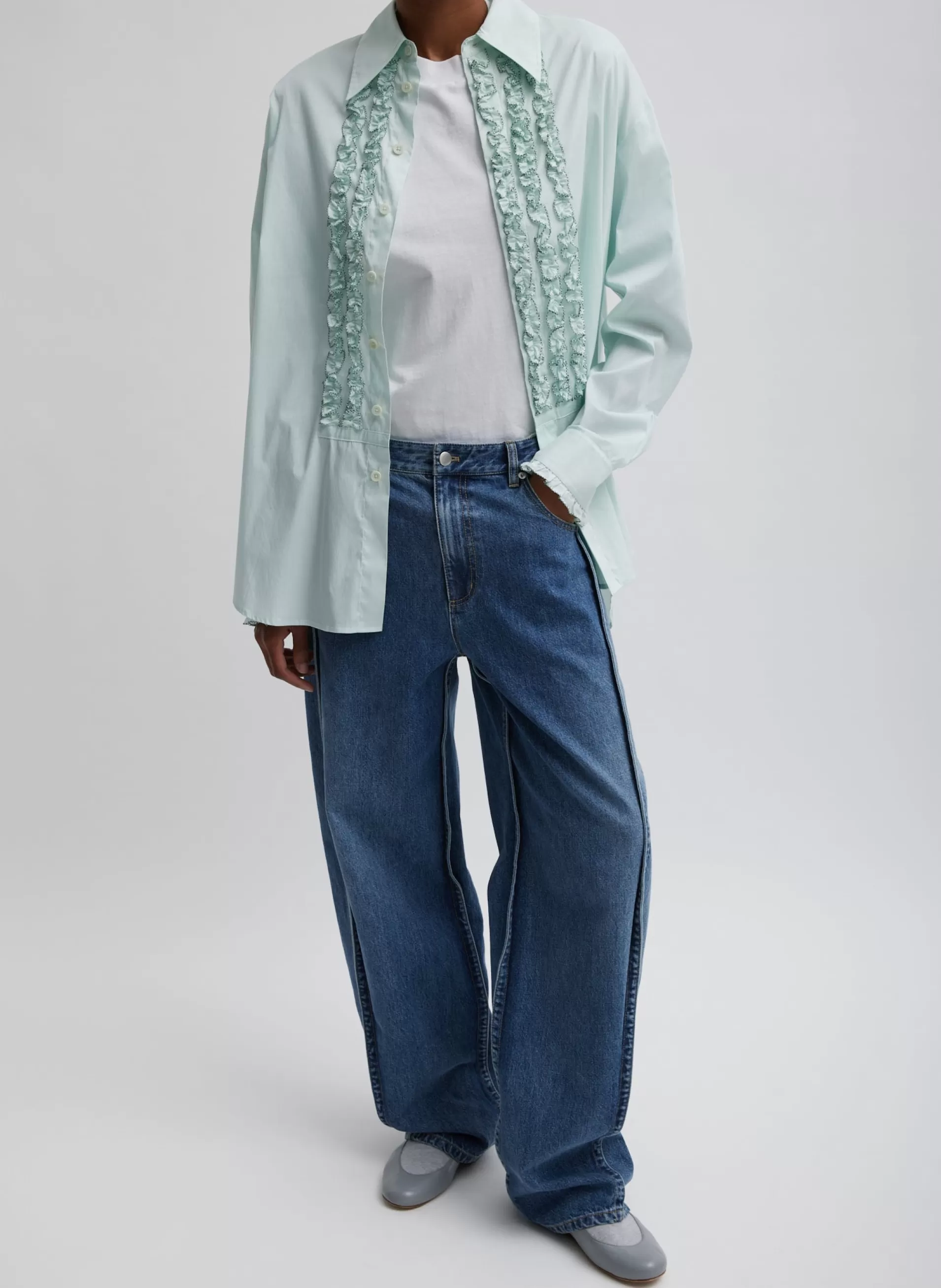 Cheap Tibi Light Weight Cotton Nylon Easy Tuxedo Shirt Mint