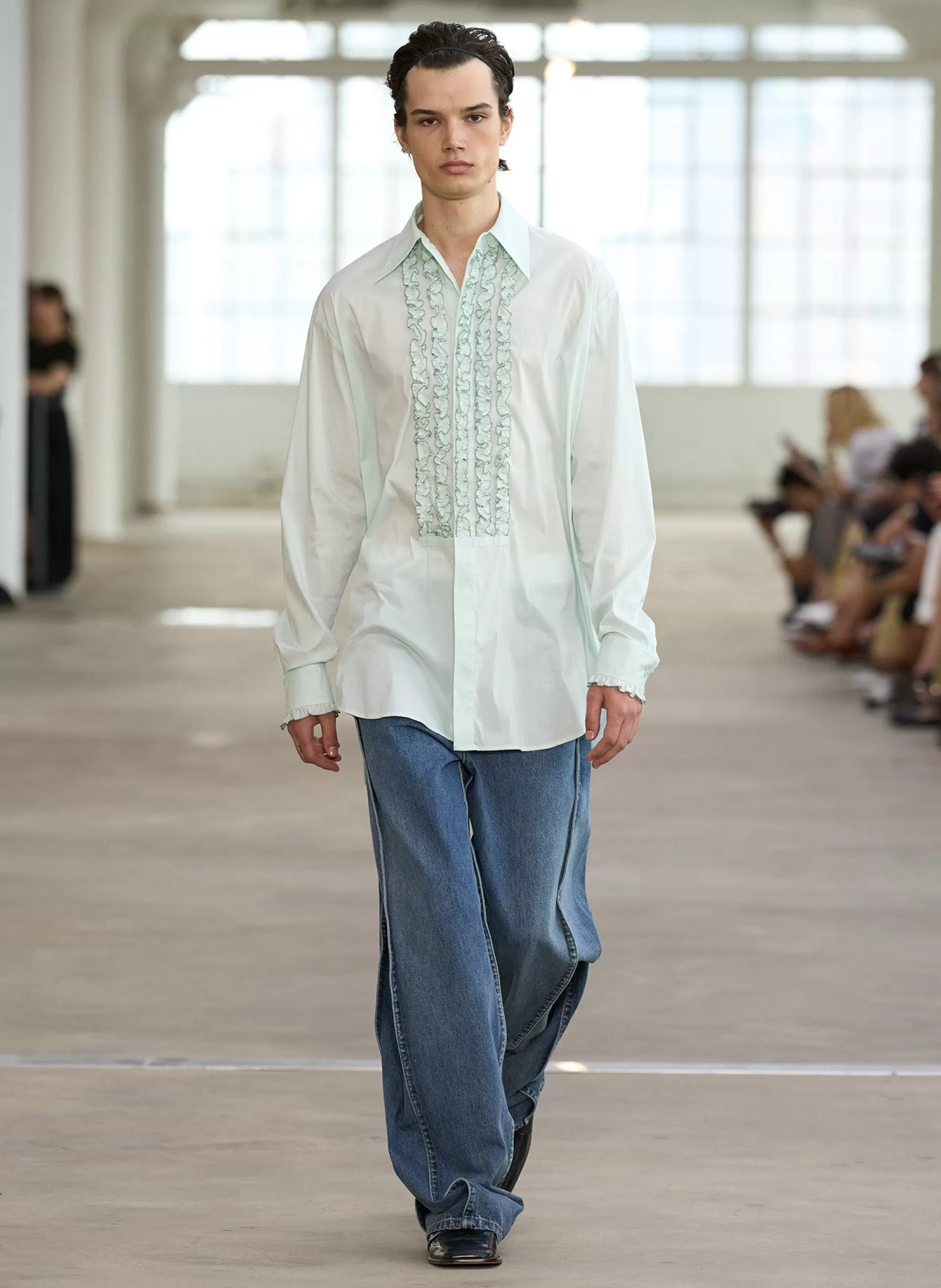 Cheap Tibi Light Weight Cotton Nylon Easy Tuxedo Shirt Mint