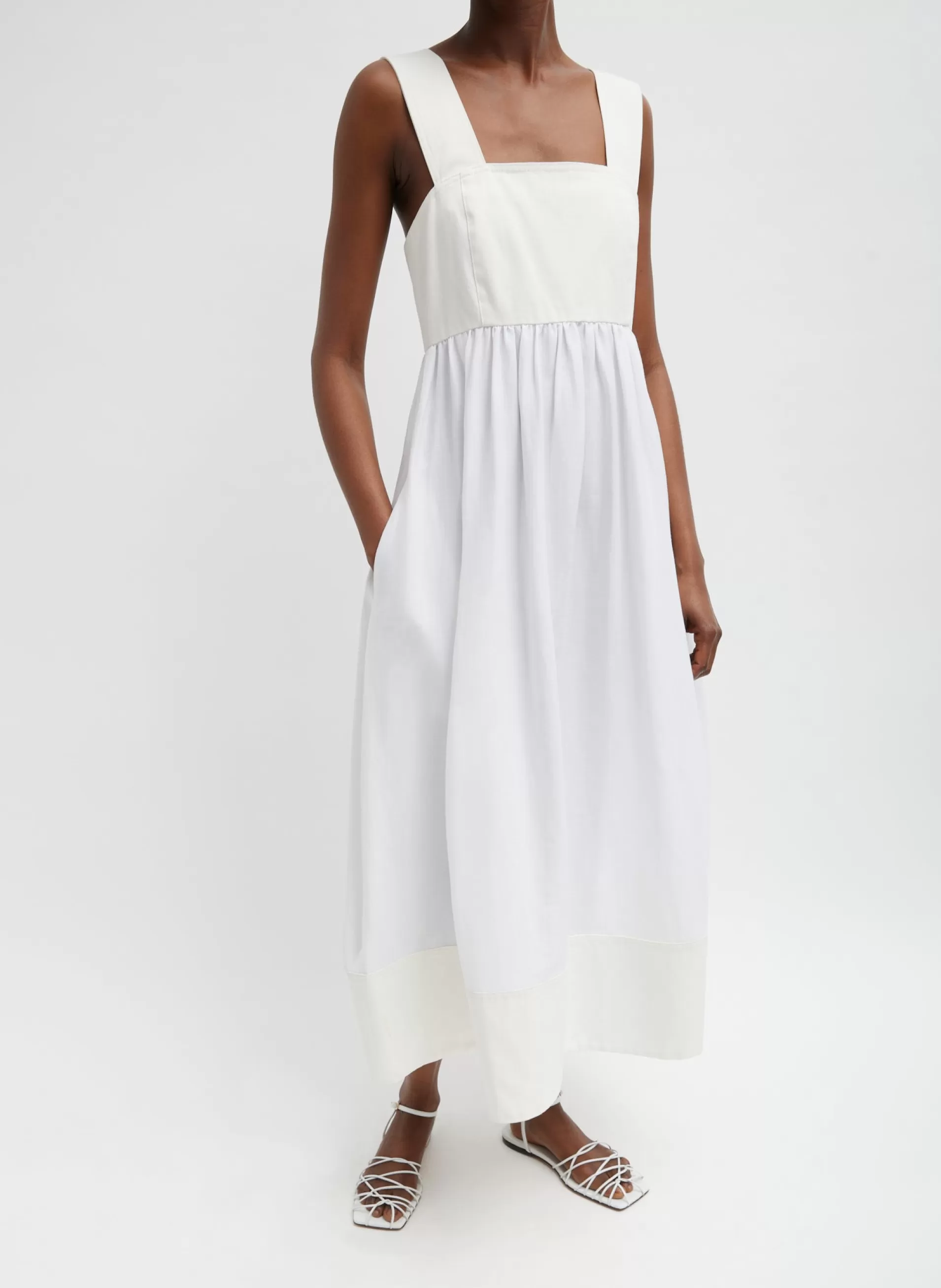 New Tibi Linen Cotton Voile Sculpted Dress White