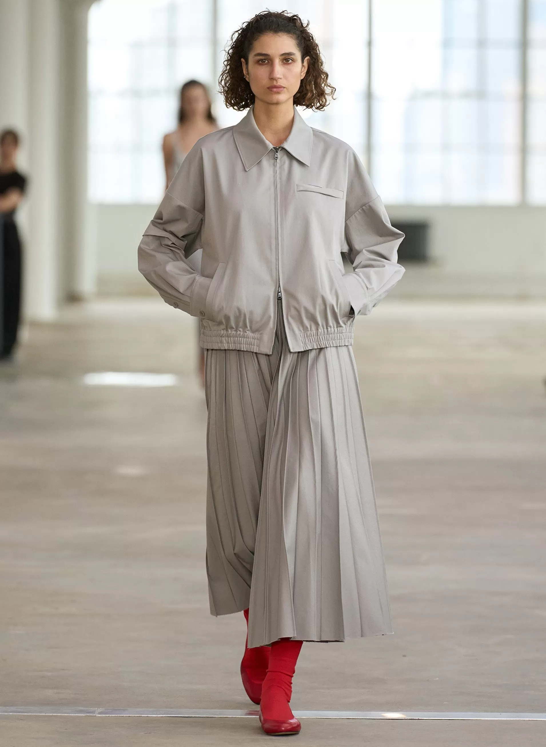 Outlet Tibi Oliver Cotton Stretch Tricotine Bomber Grey Moon