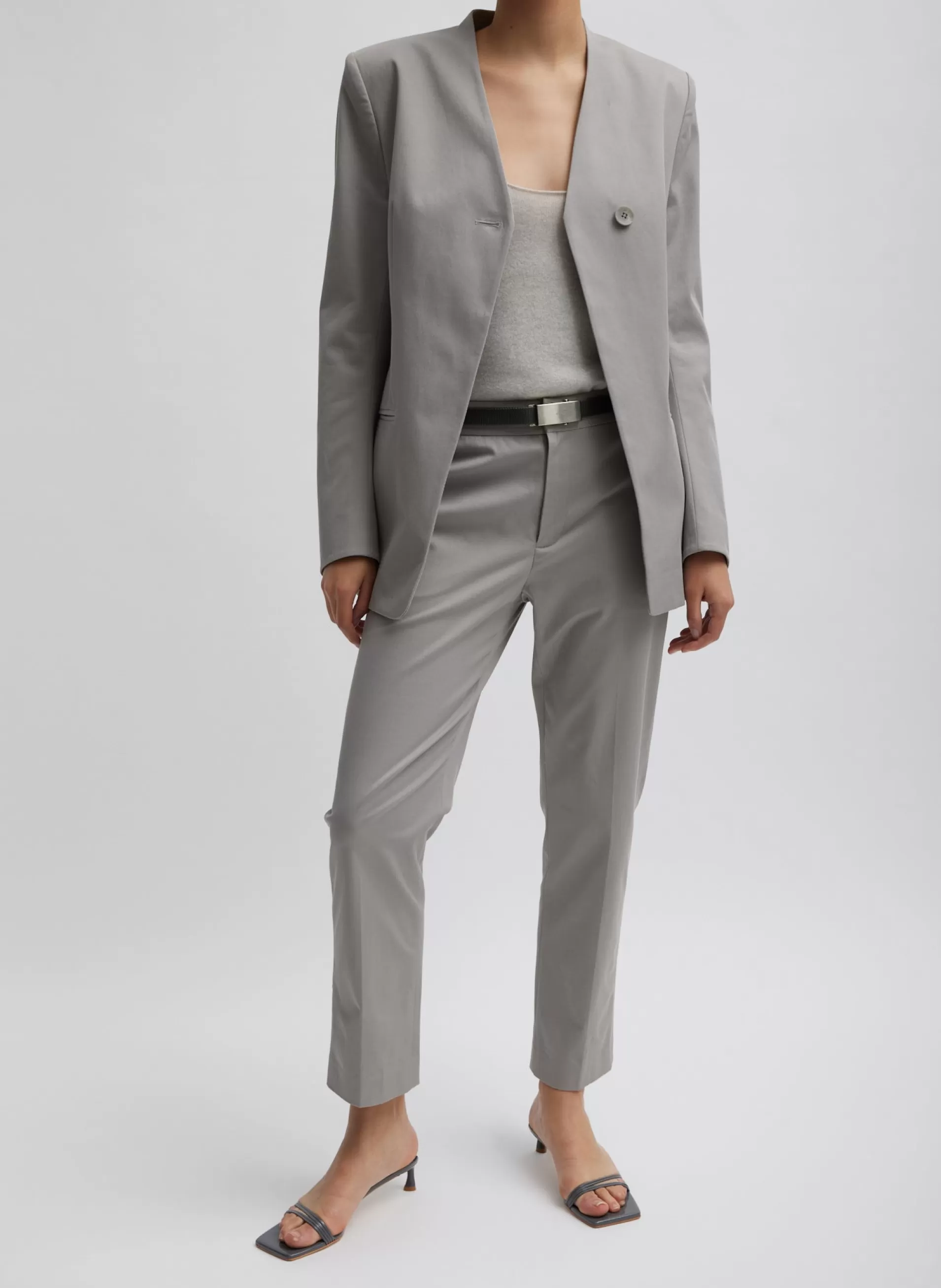 Best Sale Tibi Oliver Cotton Stretch Tricotine Lennon Ankle Pant Grey Moon