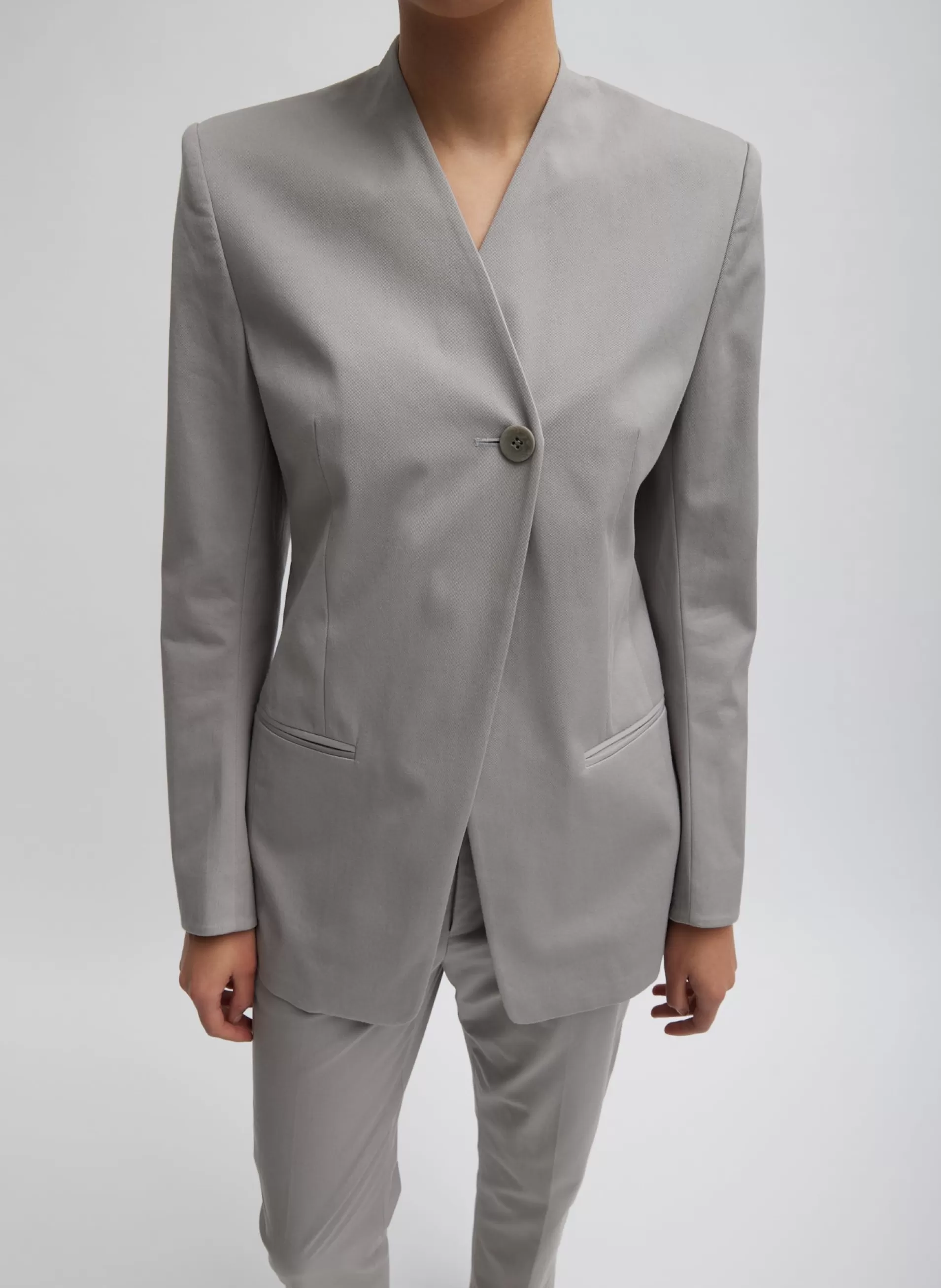 Cheap Tibi Oliver Cotton Stretch Tricotine Sculpted Blazer Grey Moon