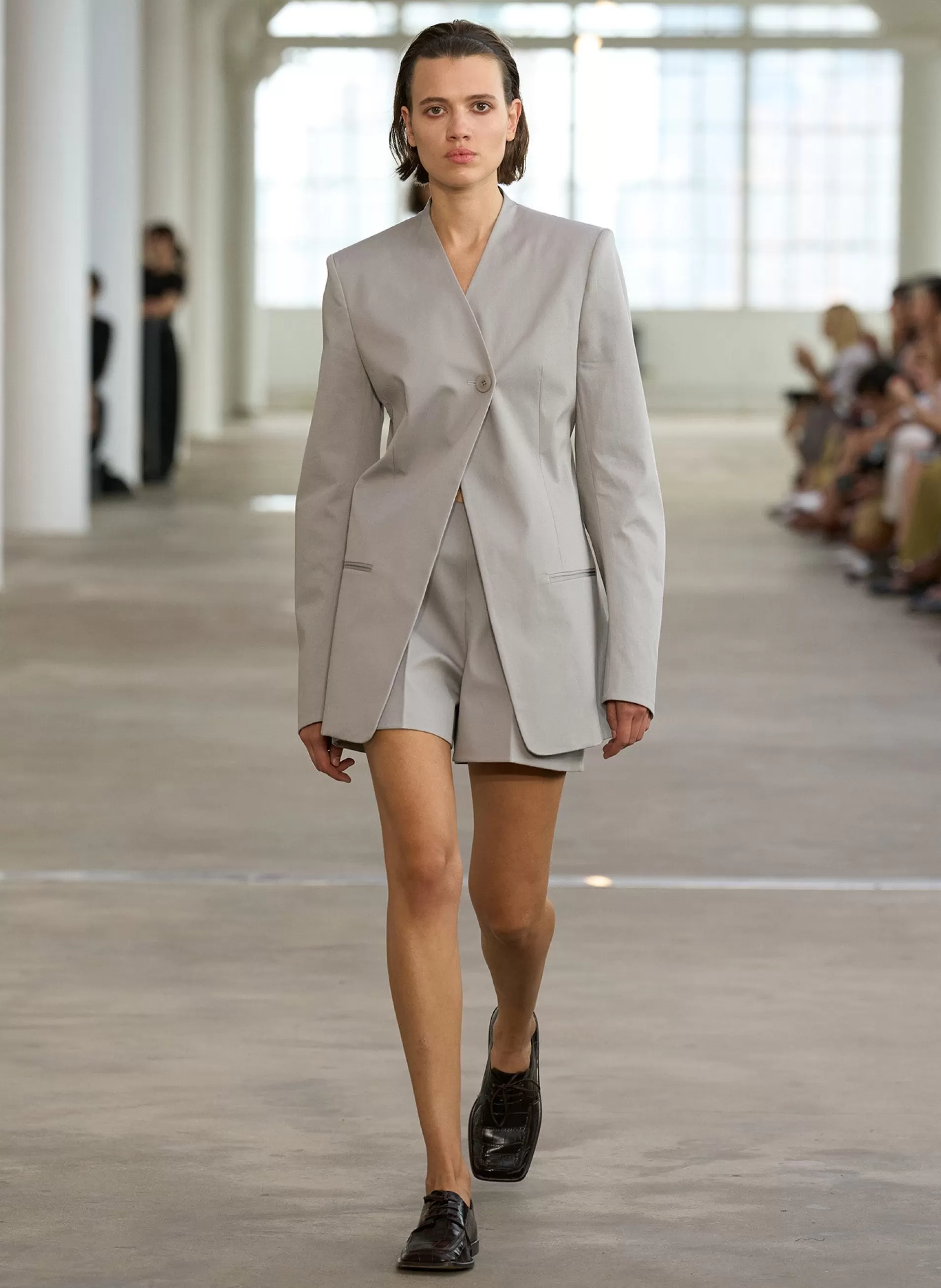 Cheap Tibi Oliver Cotton Stretch Tricotine Sculpted Blazer Grey Moon