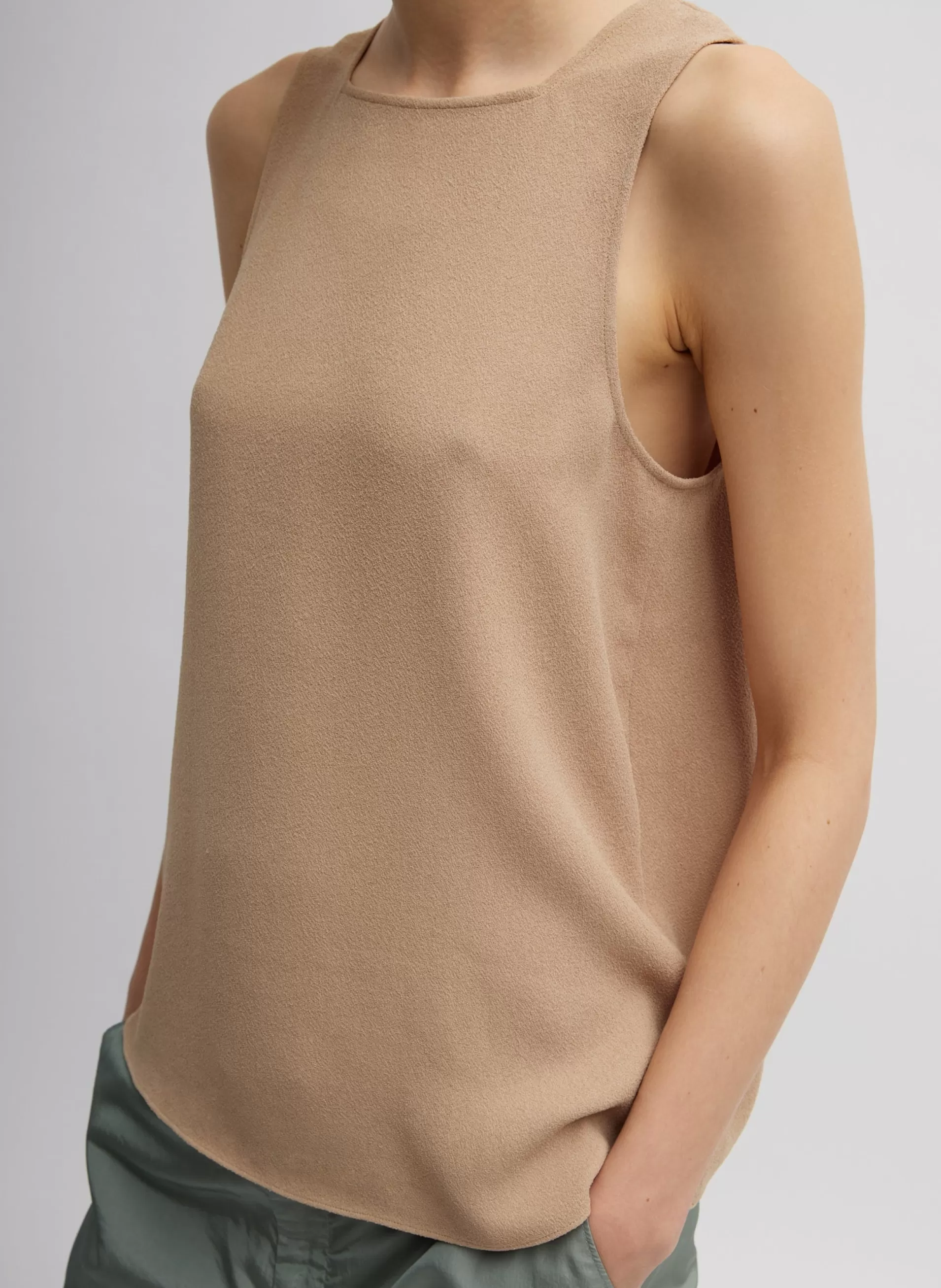 Best Sale Tibi Pebble Sable Square Neck Cross Back Tank Granola