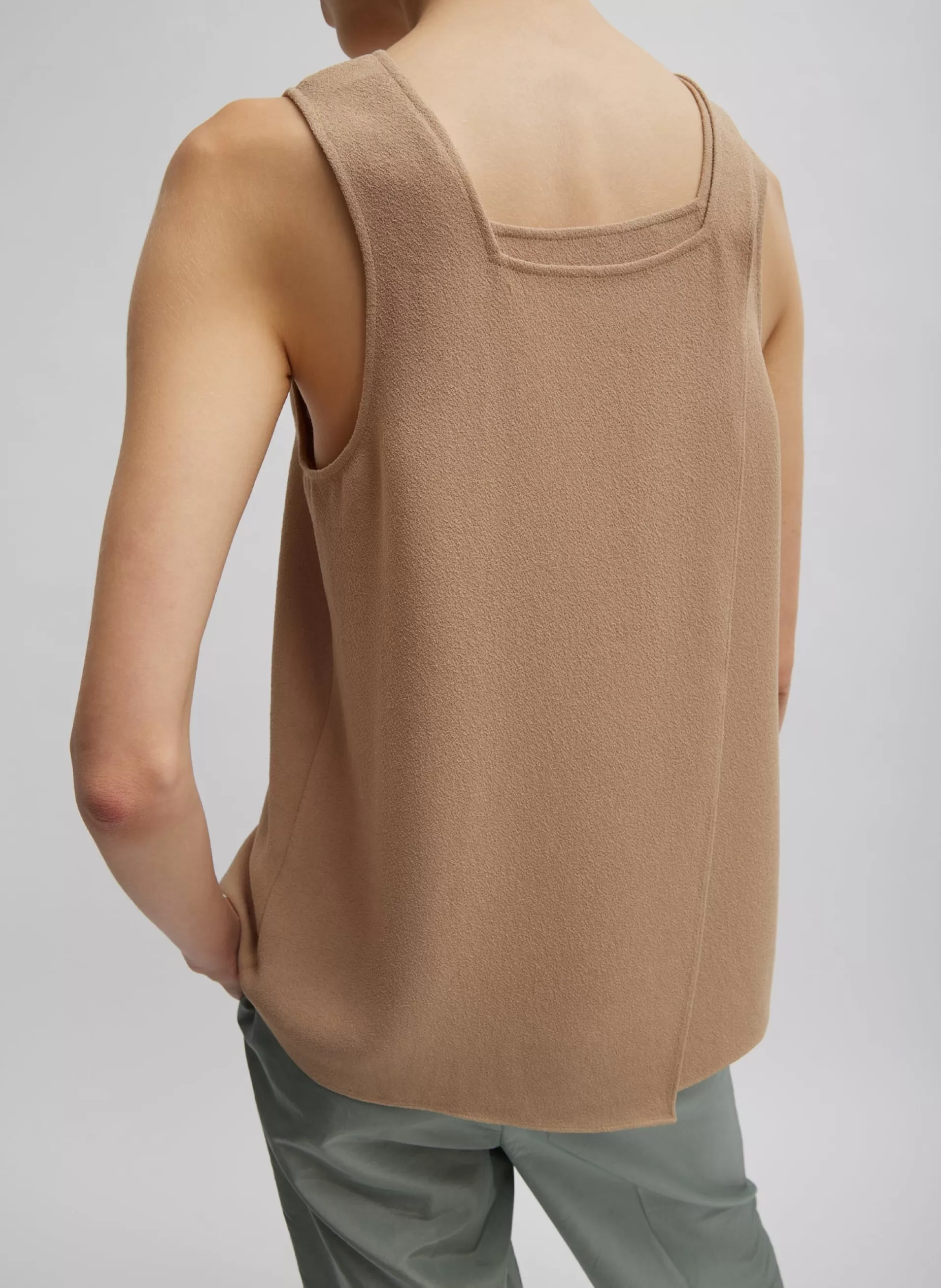 Best Sale Tibi Pebble Sable Square Neck Cross Back Tank Granola