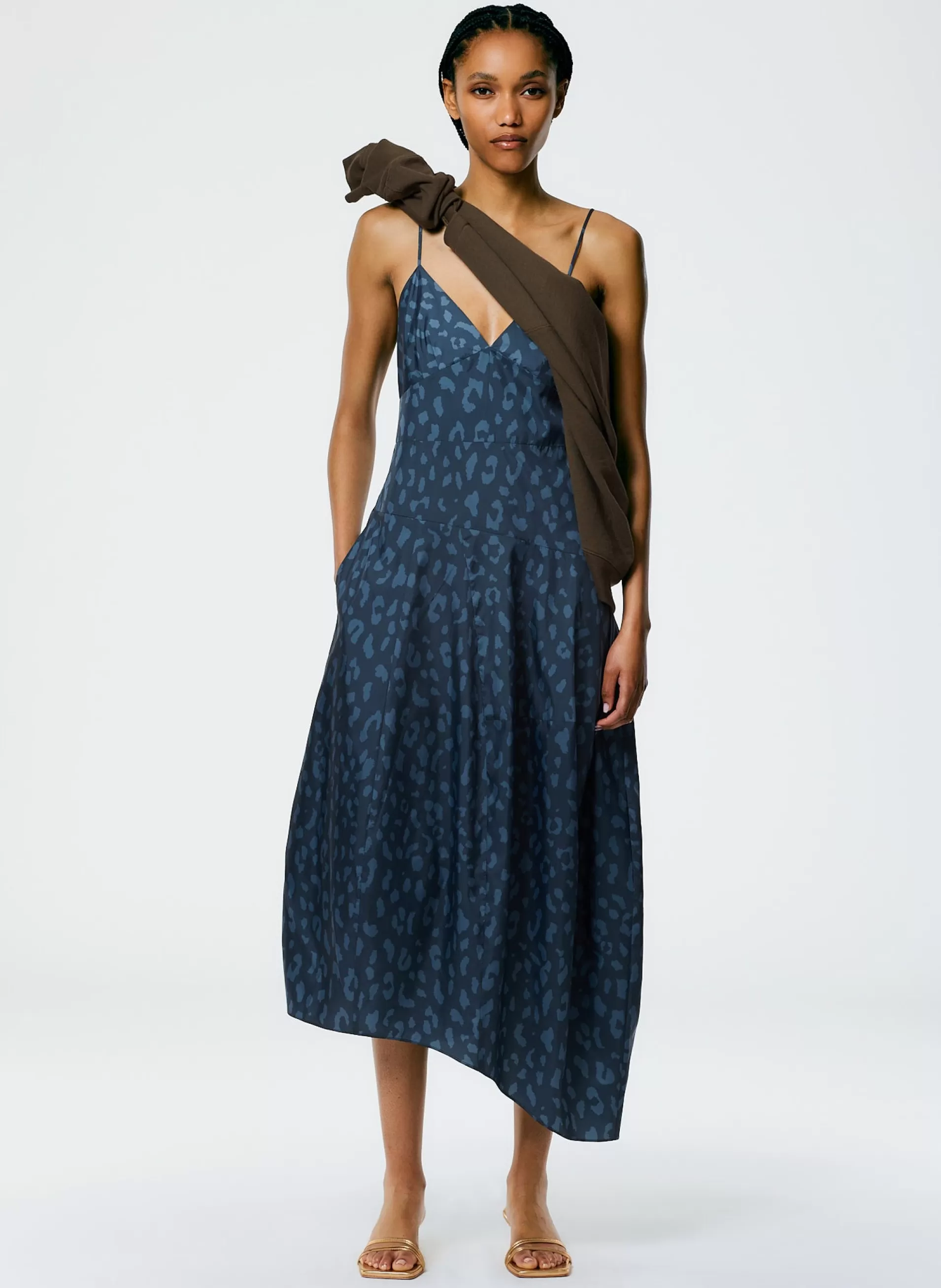 Discount Tibi Recycled Sporty Nylon Cheetah Cami Dress Navy Fog Multi