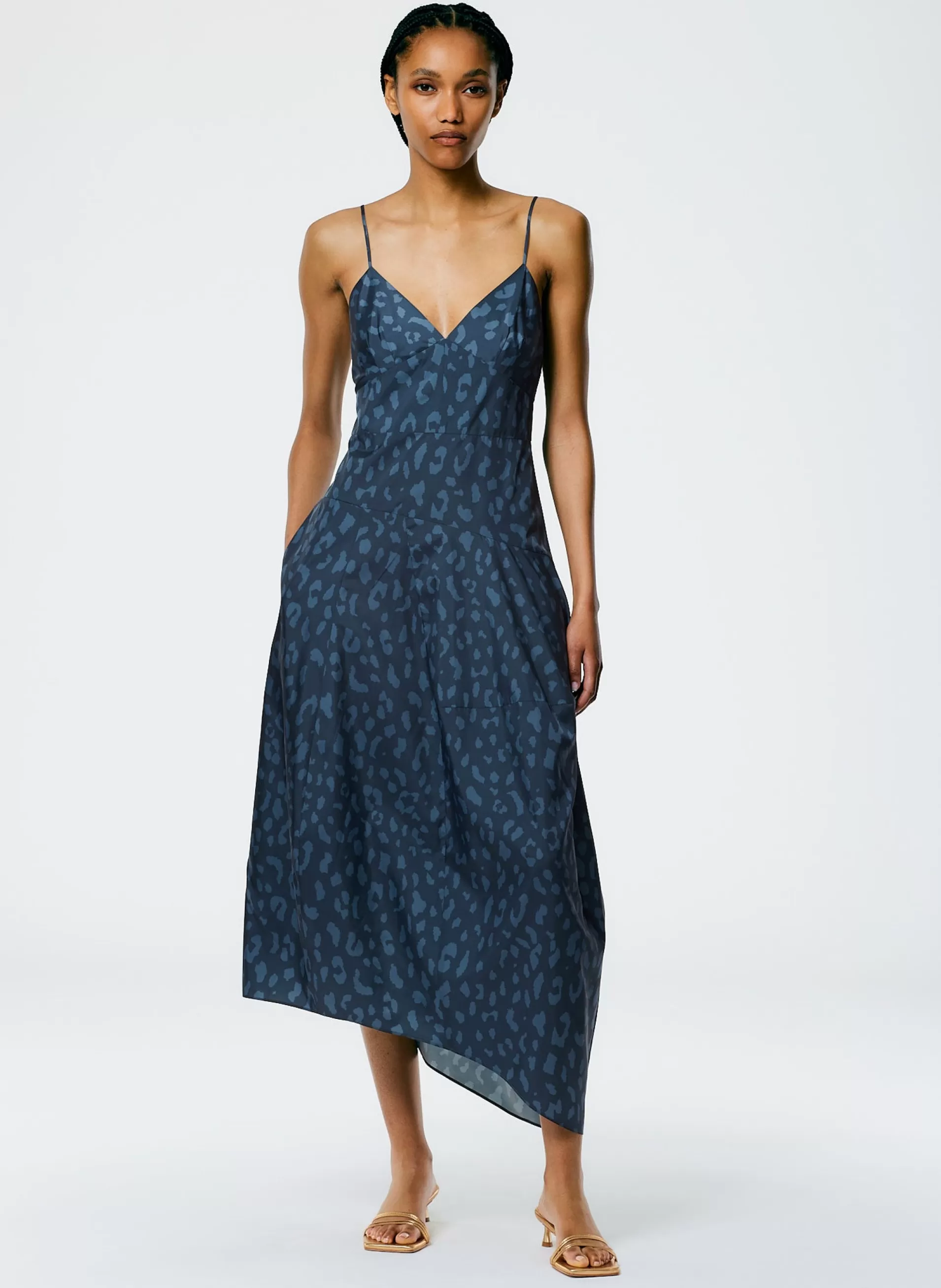 Discount Tibi Recycled Sporty Nylon Cheetah Cami Dress Navy Fog Multi