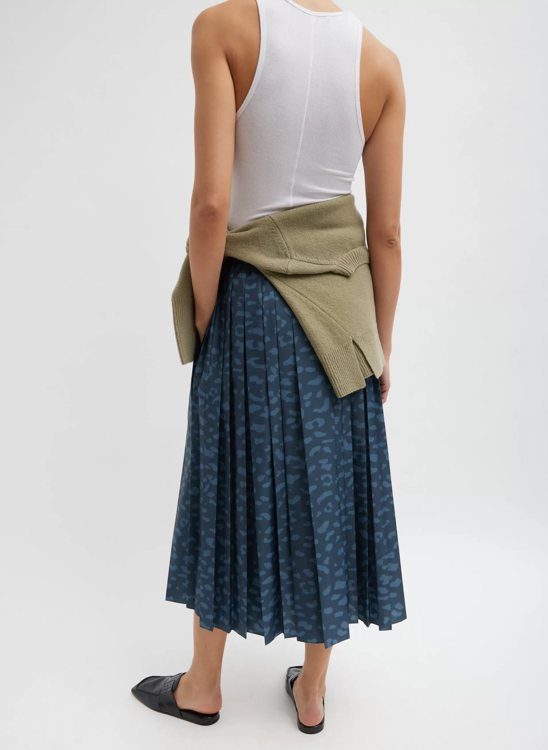 Best Sale Tibi Recycled Sporty Nylon Cheetah Pleated Pull On Skirt Navy Fog Multi