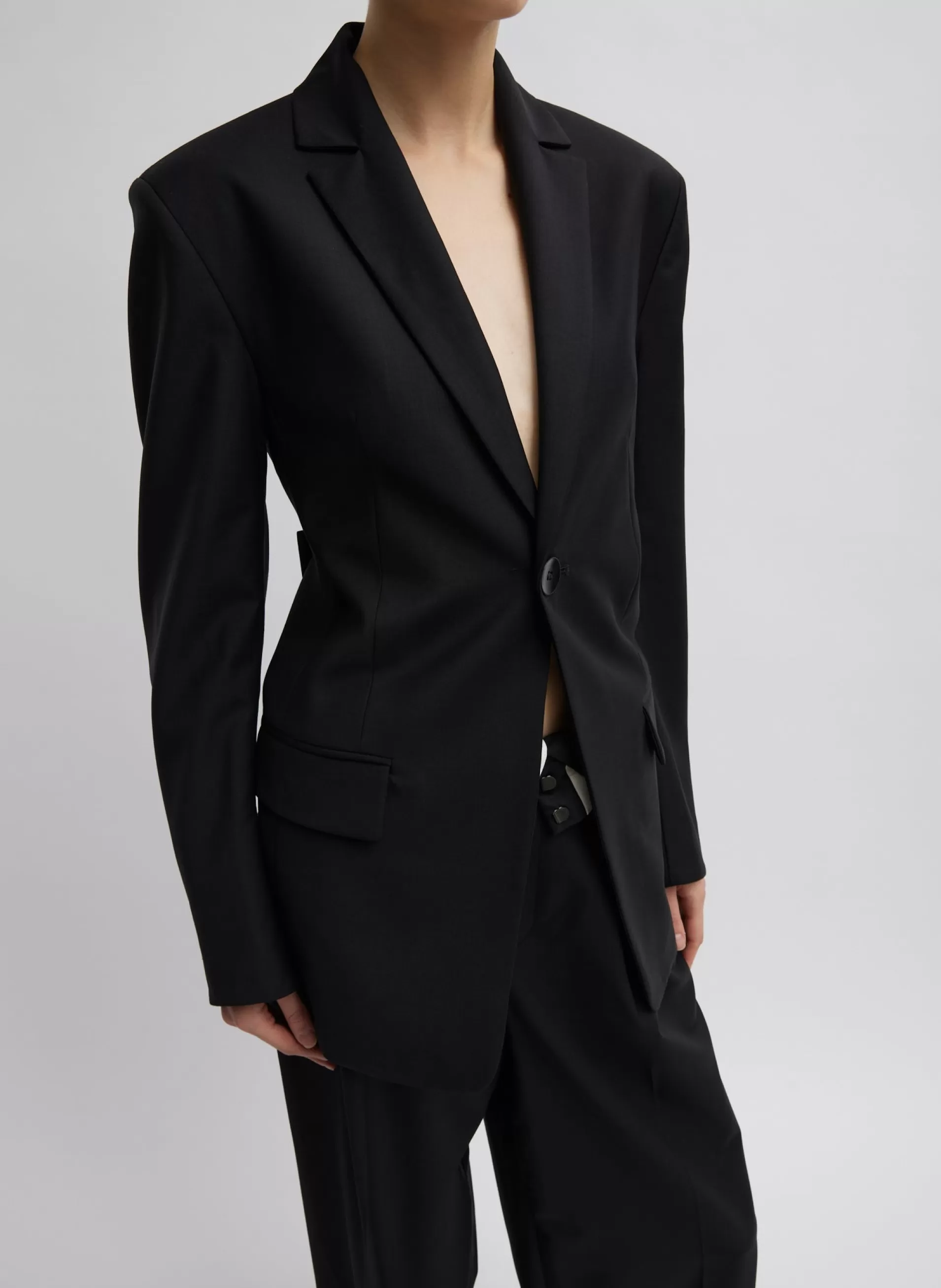 Cheap Tibi Recycled Tropical Wool Sculpted Blazer Black