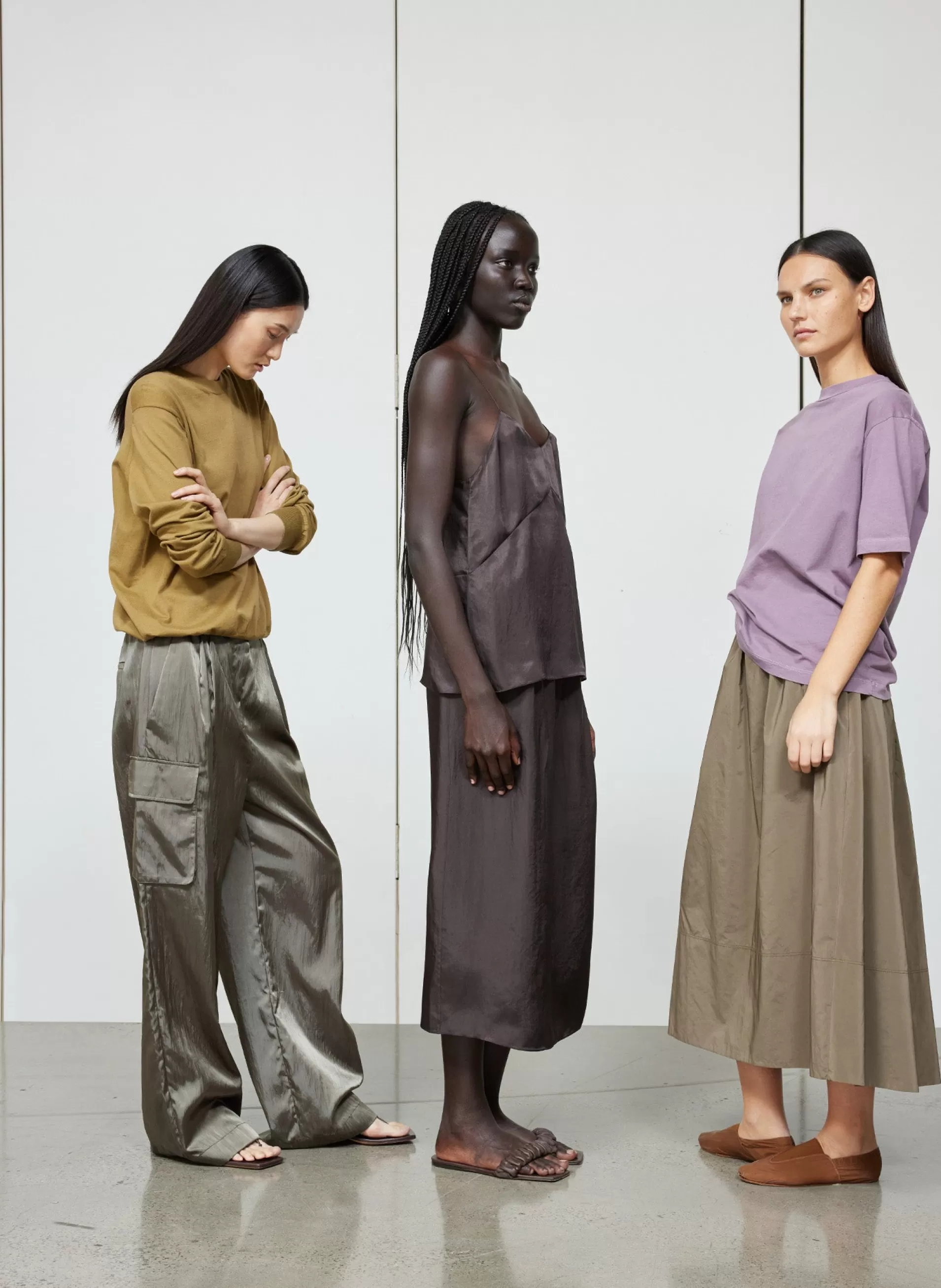 Clearance Tibi Shiny Nylon Pleated Stella Cargo Pant Dune
