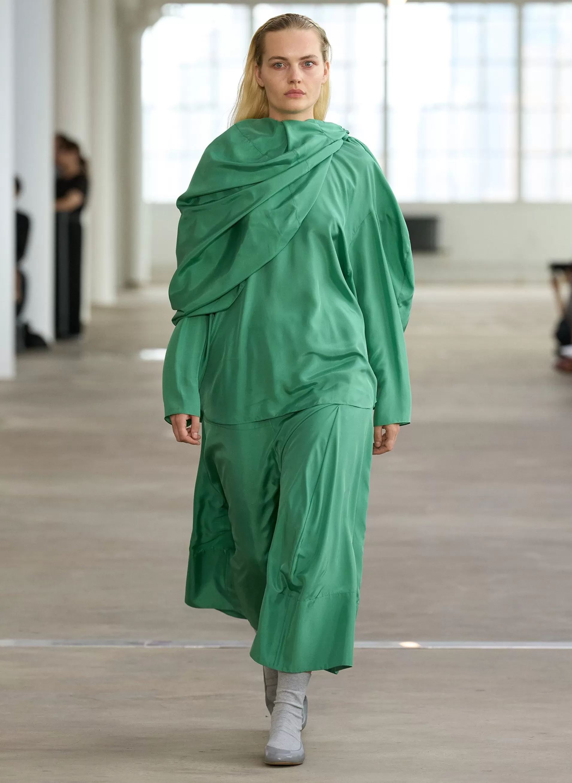 Flash Sale Tibi Silk Habutai Circular Seamed Skirt Green Tea