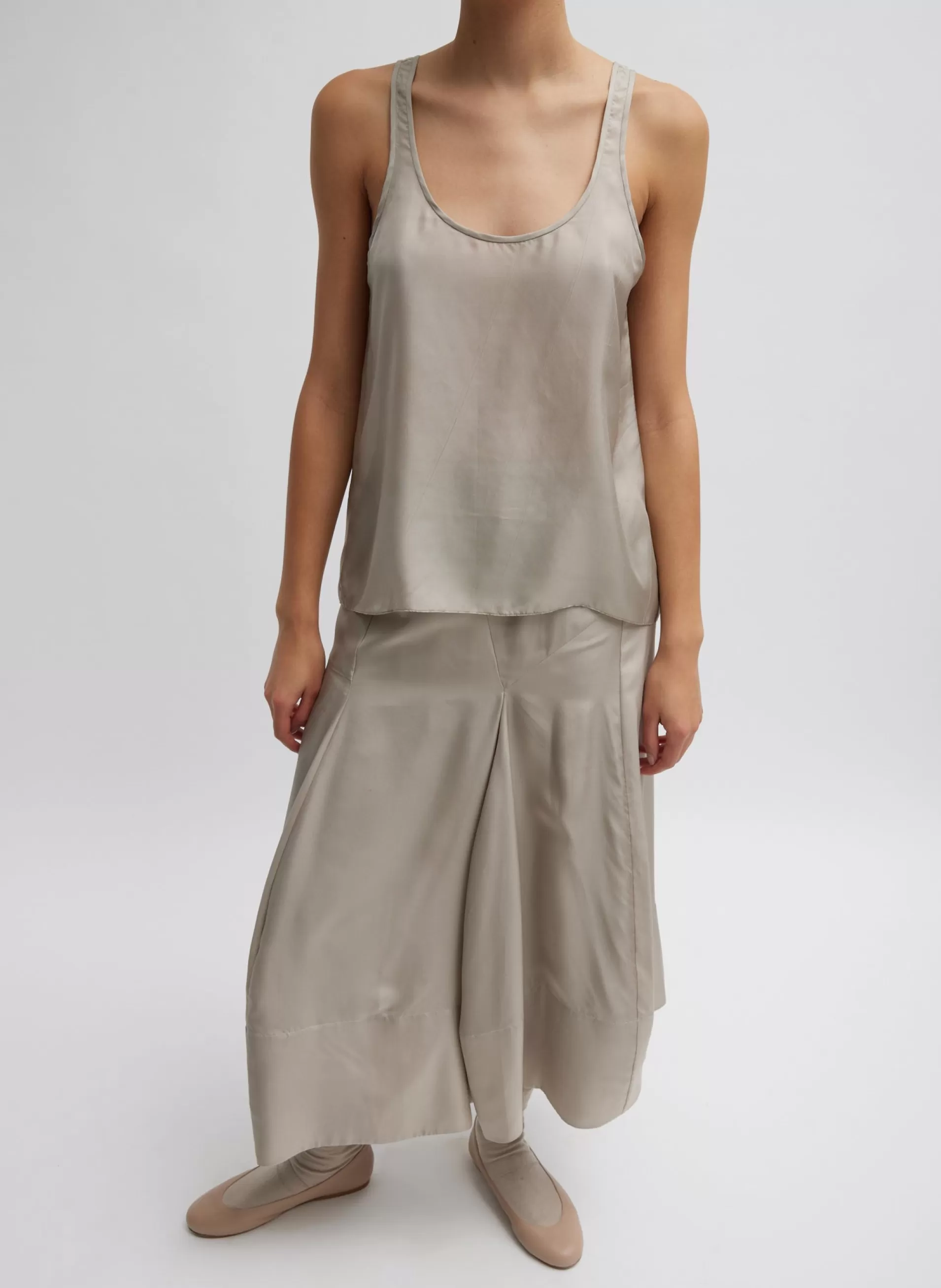 Best Sale Tibi Silk Habutai Circular Seamed Skirt Light Stone