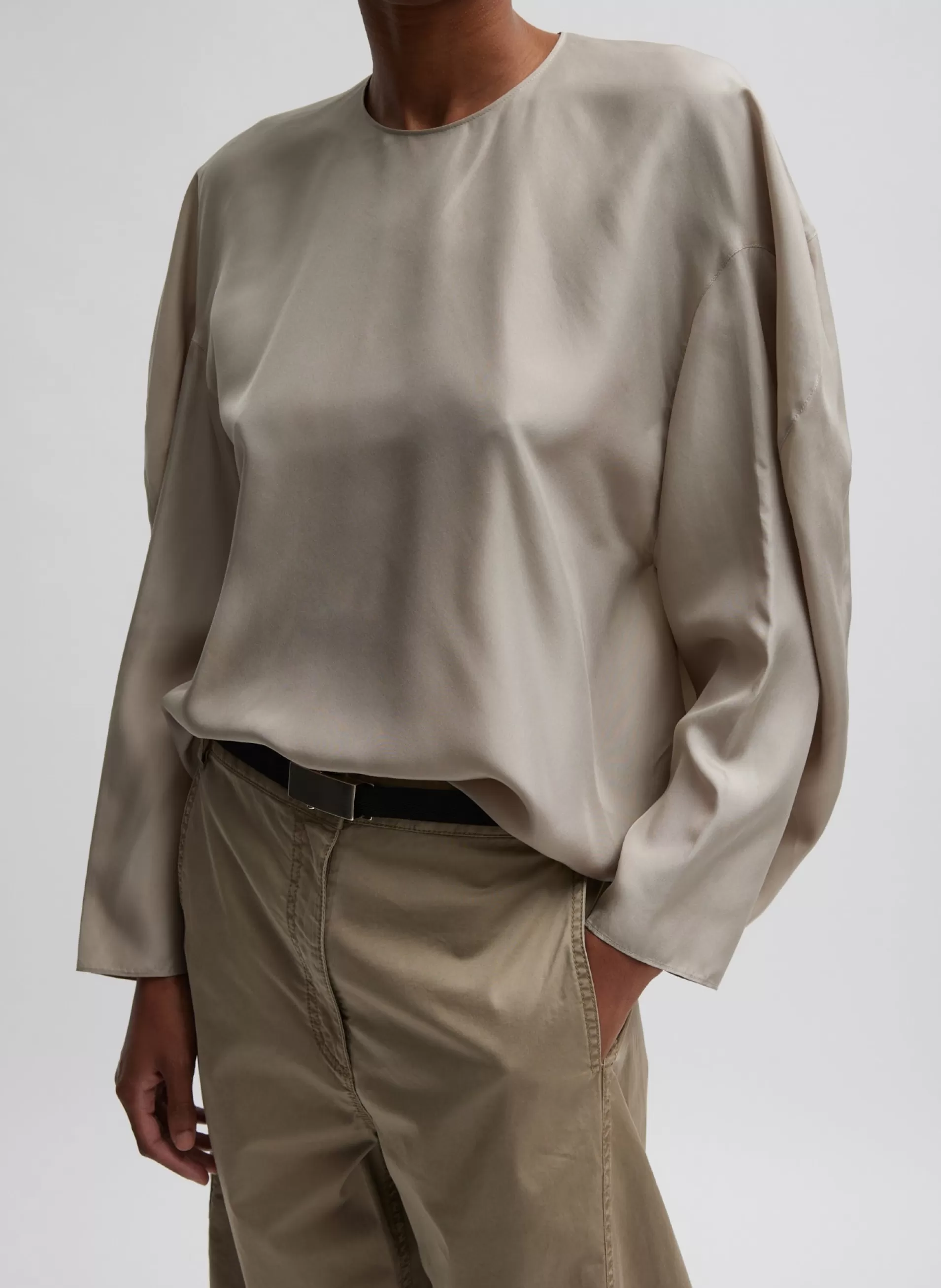 Best Sale Tibi Silk Habutai Circular Top Light Stone